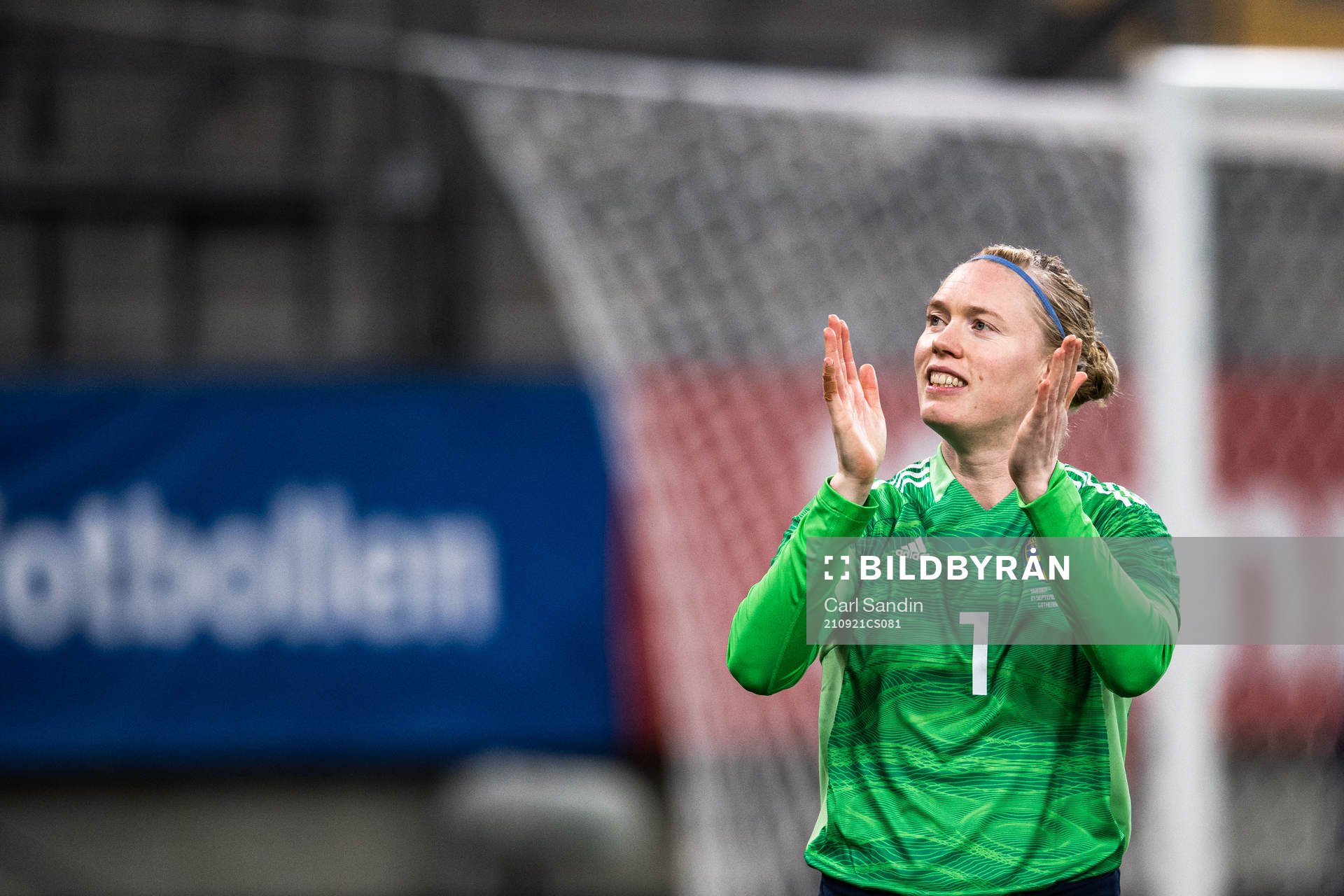 Goalkeeper Hedvig Lindahl of Sweden celebrates