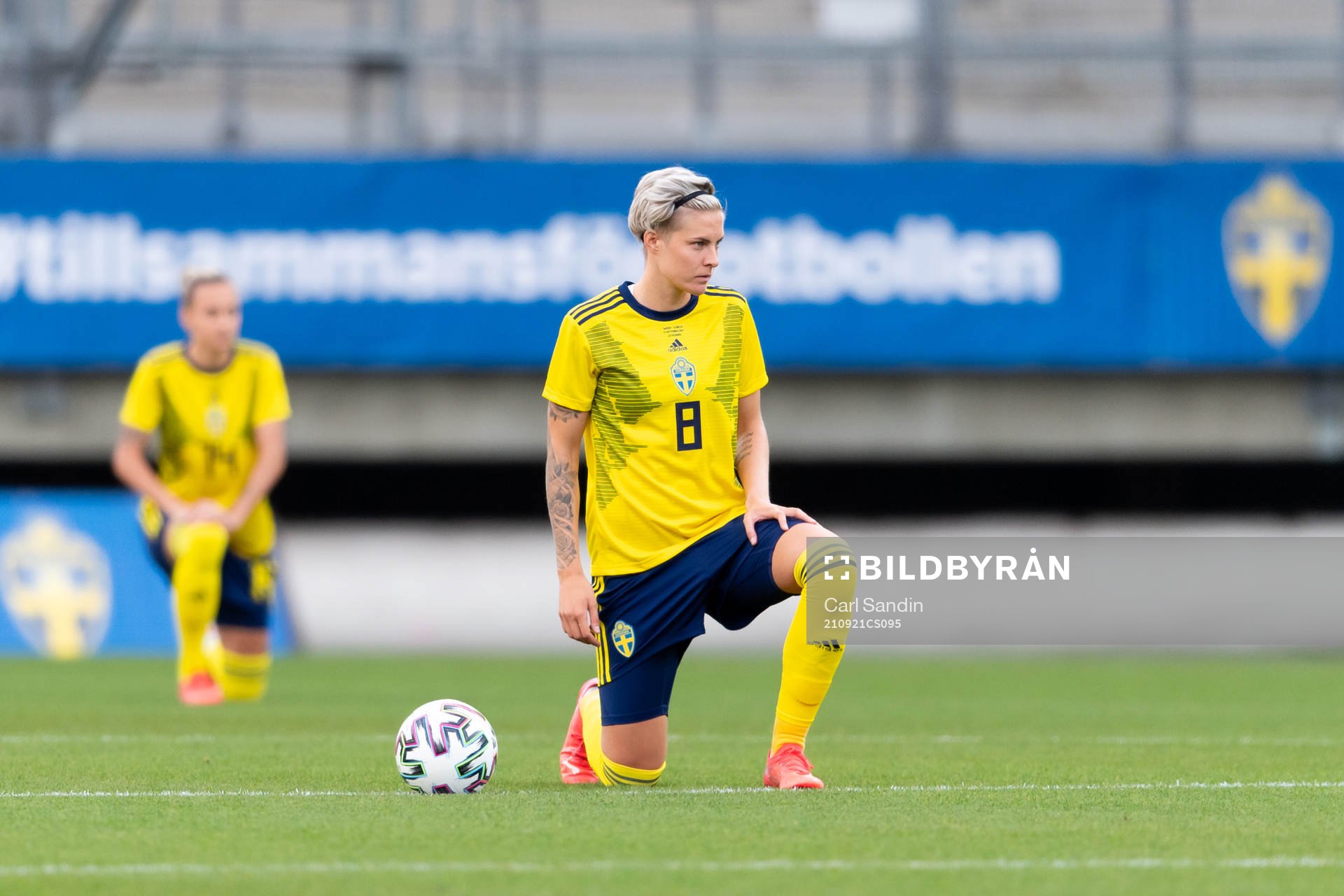 Lina Hurtig of Sweden takes a knee in support of the Black