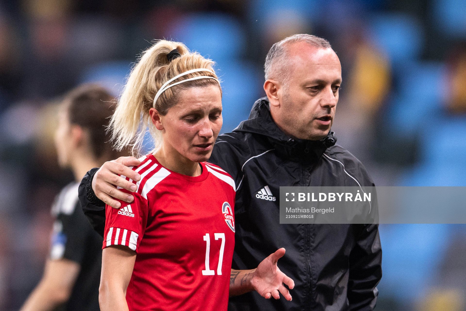 Nino Sutidze of Georgia with an injury