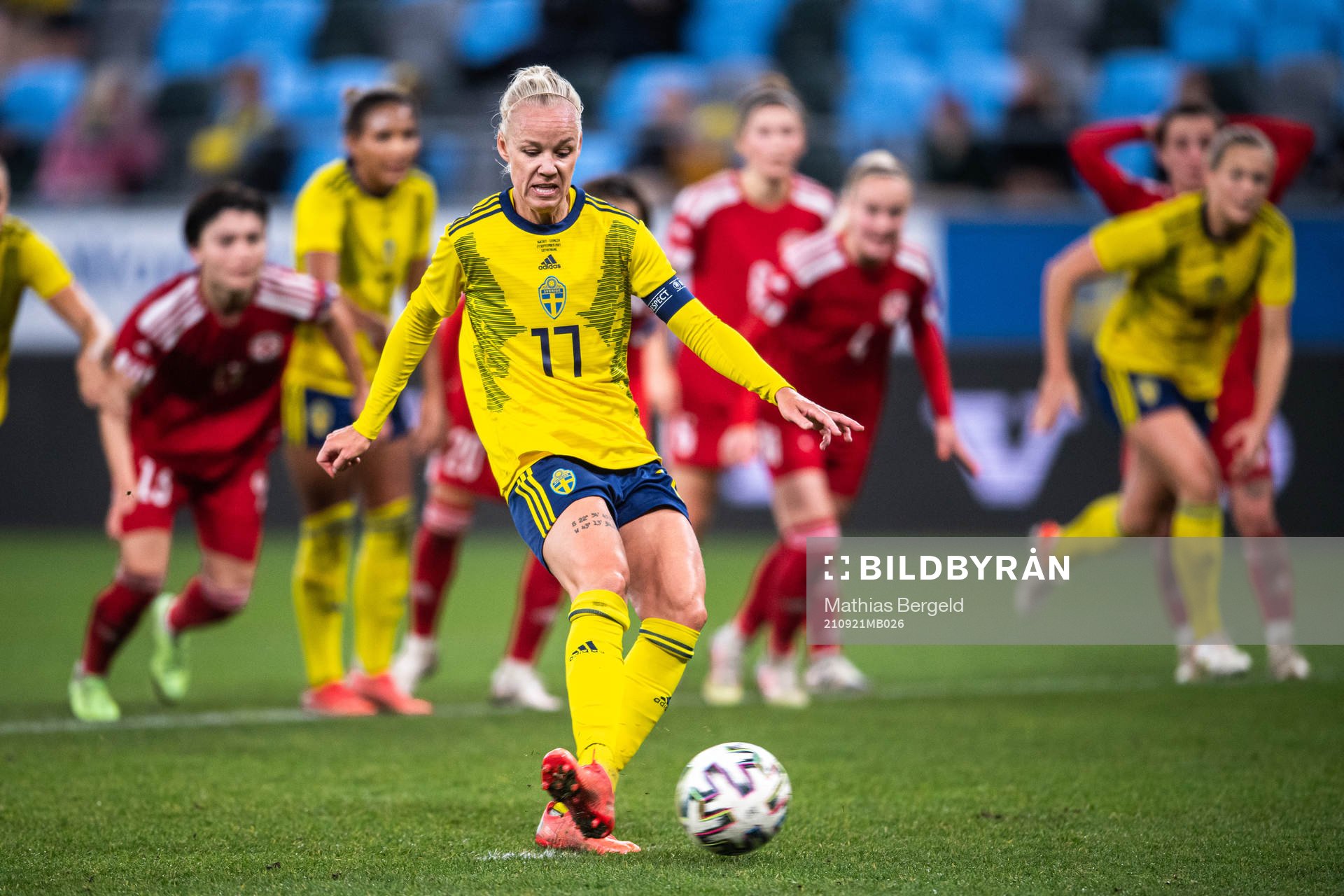 Caroline Seger of Sweden score the 3-0 goal