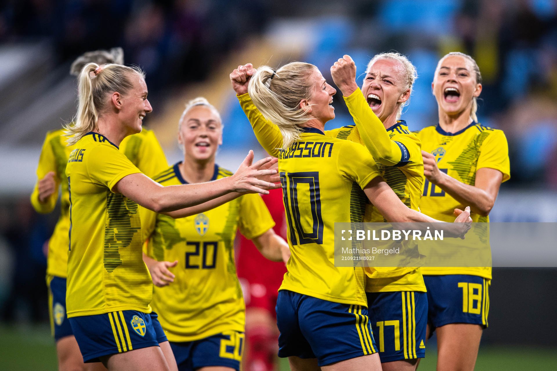 Caroline Seger of Sweden celebrate with Stina Blackstenius,