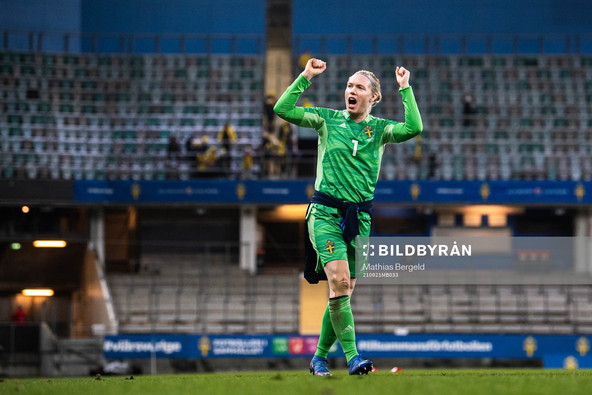 Goalkeeper Hedvig Lindahl of Sweden celebrates