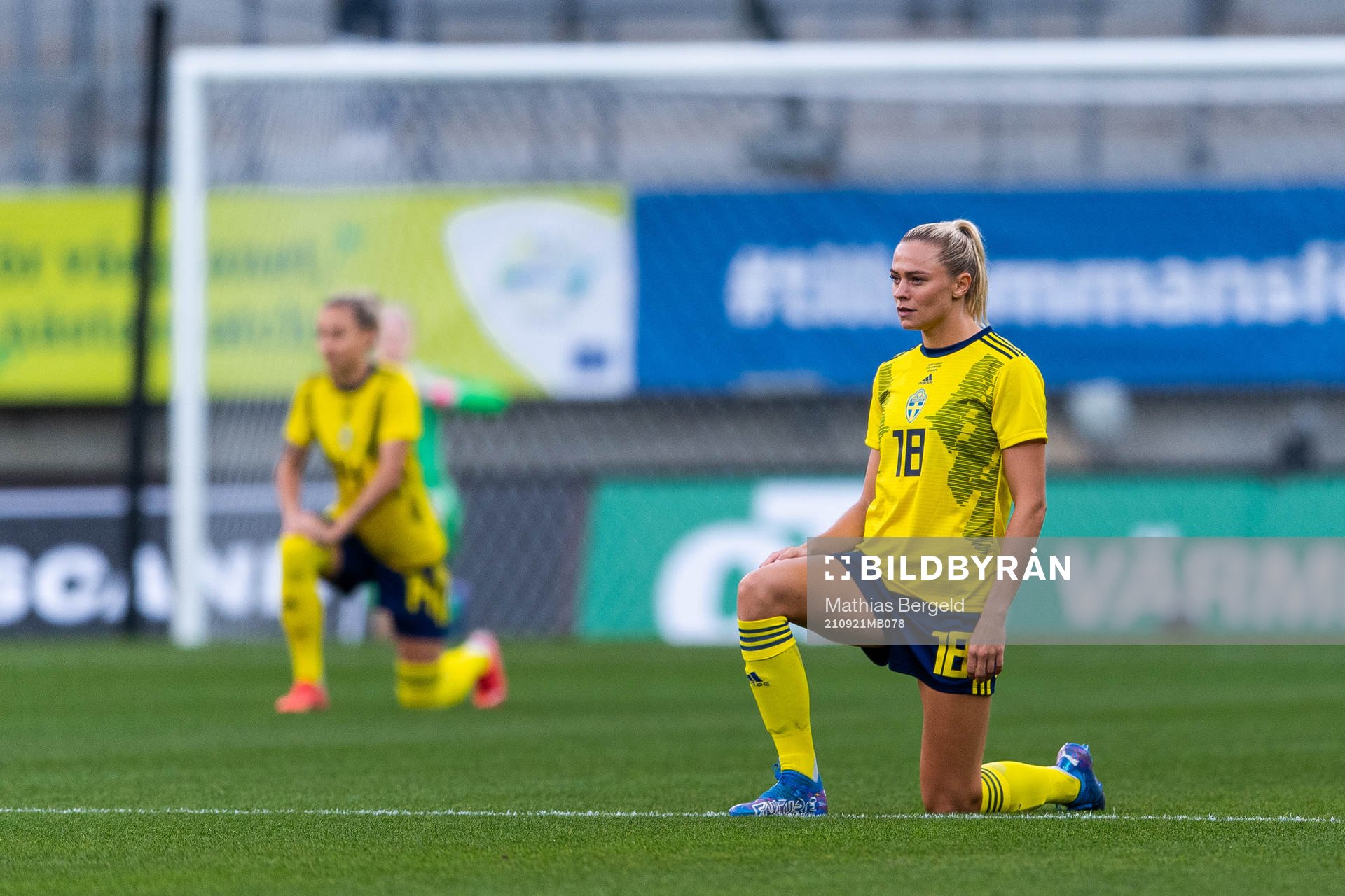 Fridolina Rolfö of Sweden takes a knee in support of the