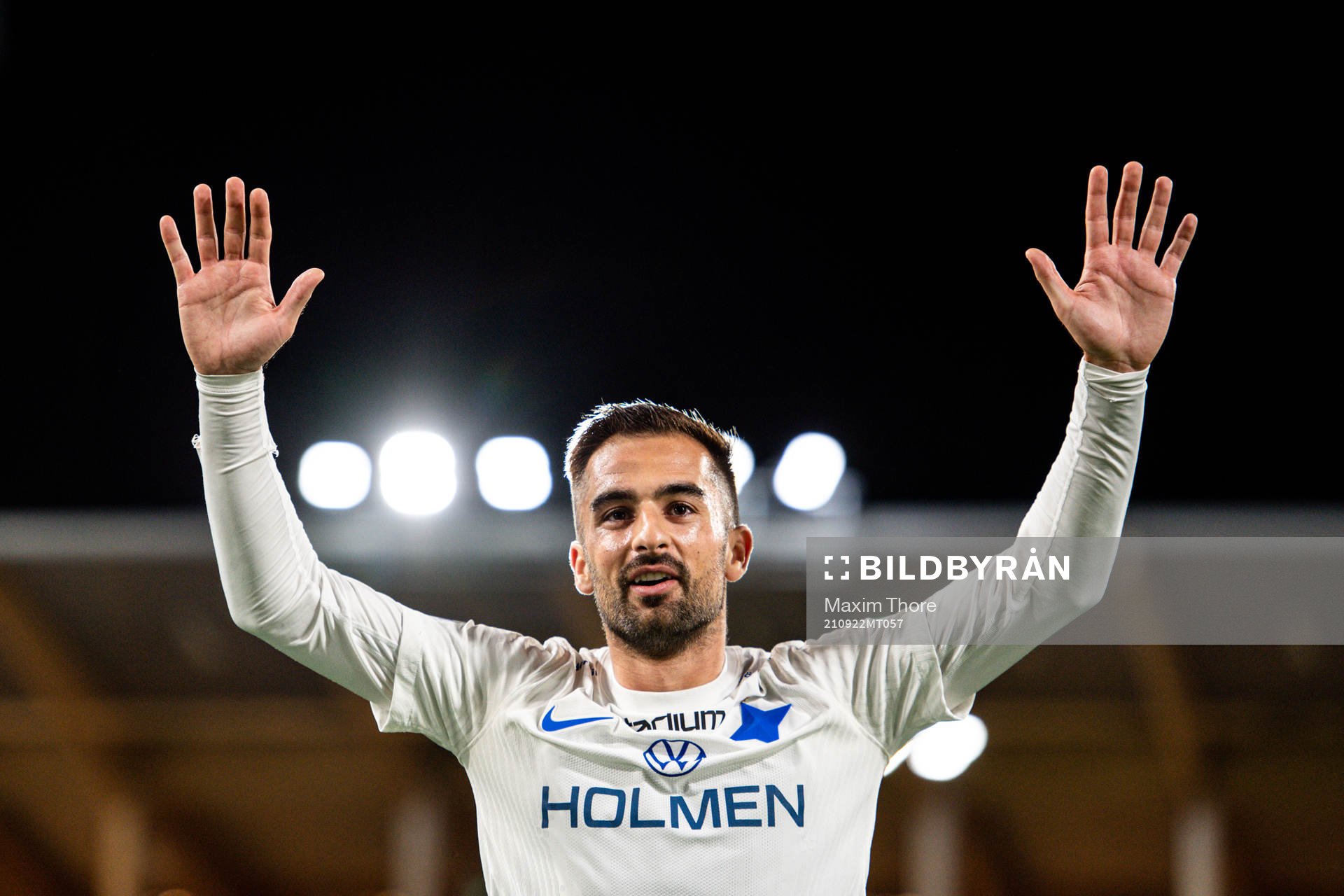 IFK Norrköpings Christopher Telo jublar efter fotbollsmatchen i Allsvenskan mellan Sirius och IFK Norrköping den 22 september 2021 i Uppsala.