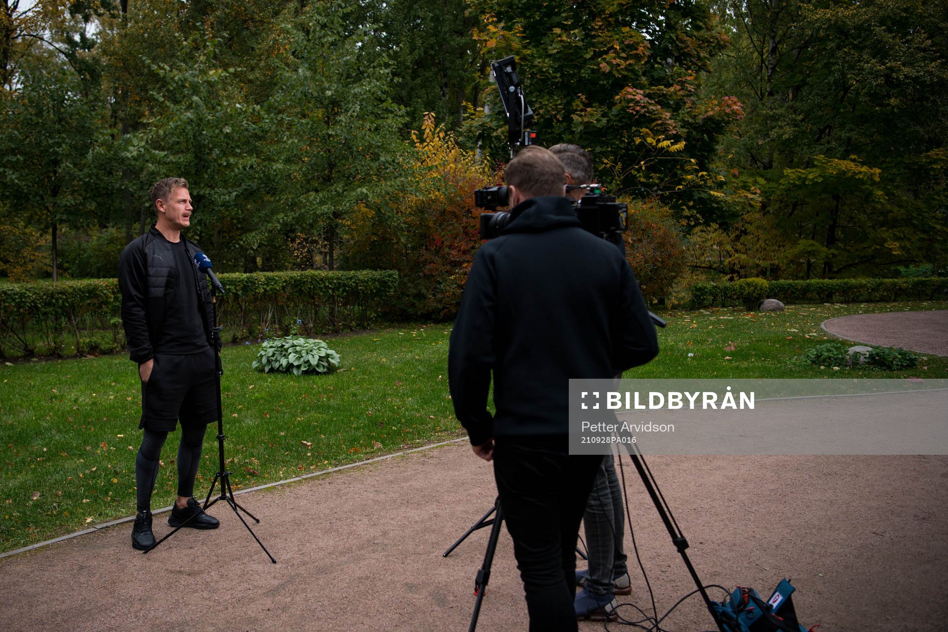 Goalkeeper Johan Dahlin of Malmö FF is interviewed at the