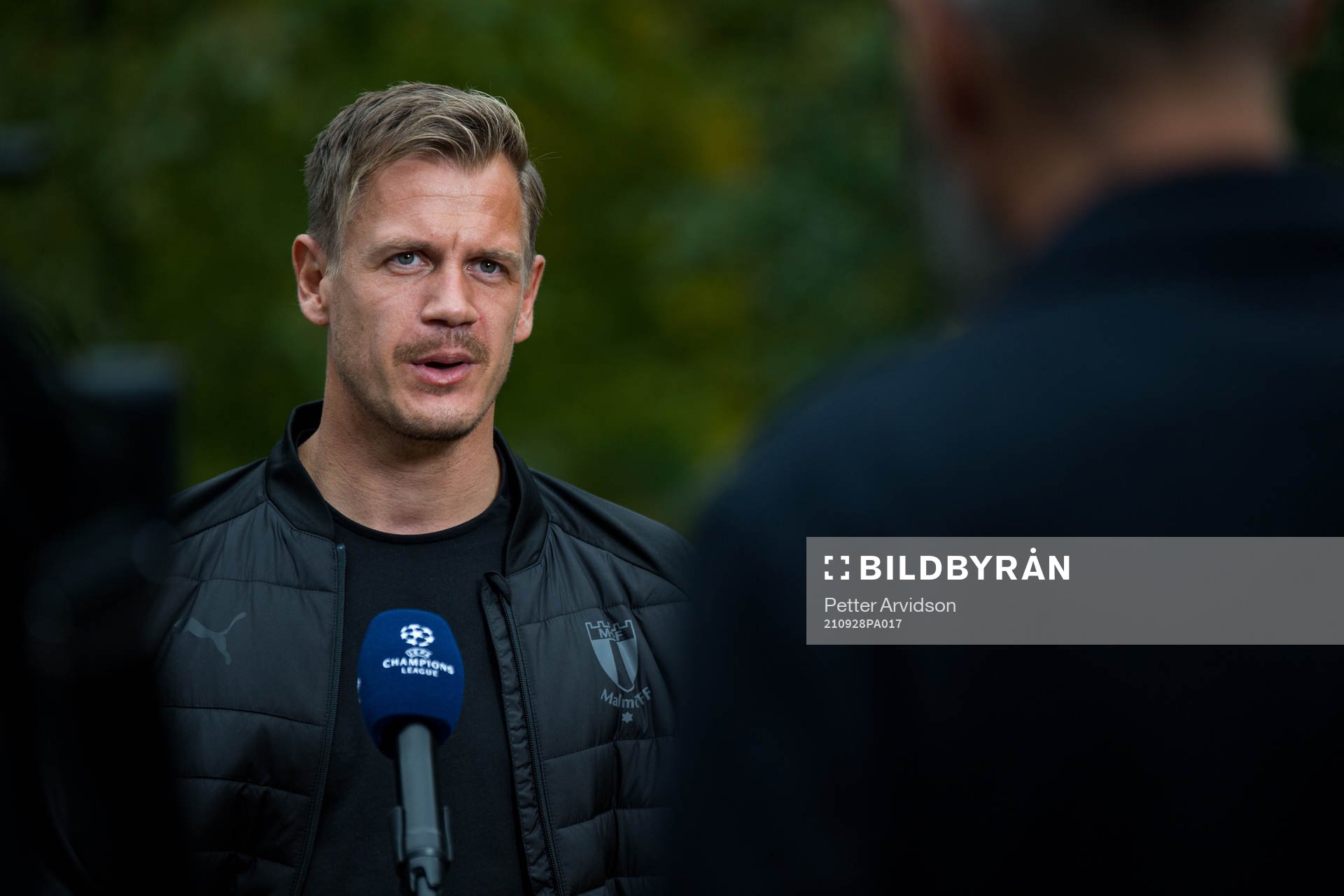 Goalkeeper Johan Dahlin of Malmö FF is interviewed at the