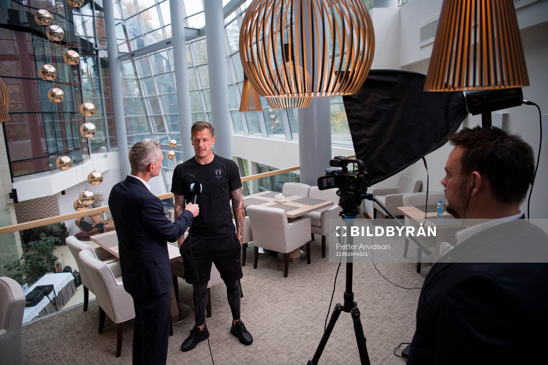 Goalkeeper Johan Dahlin of Malmö FF is interviewed by