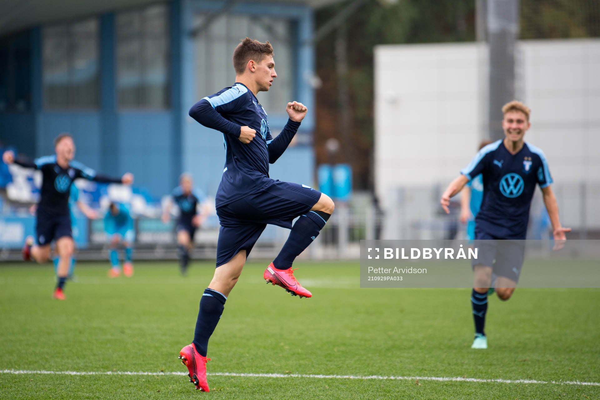 Isak Bjerkebo of Malmö FF celebrates after his 2-2 goal during the UEFA Youth League match between Zenit St Petersburg and Malmö FF on September 29, 2021 in Saint Petersburg. 