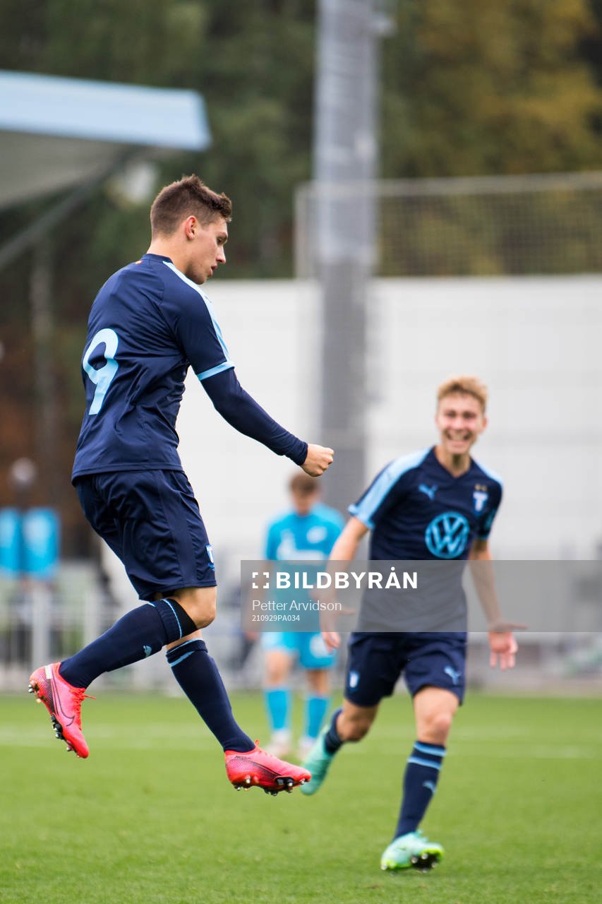 Isak Bjerkebo of Malmö FF celebrates