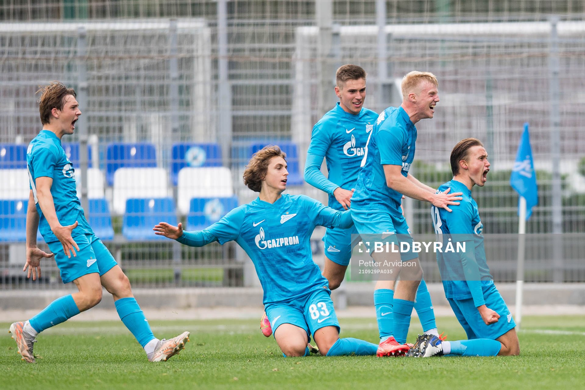 Arsenii Zigangirov of Zenit celebrate after his 3-2 goal during the UEFA Youth League match between Zenit St Petersburg and Malmö FF on September 29, 2021 in Saint Petersburg. 