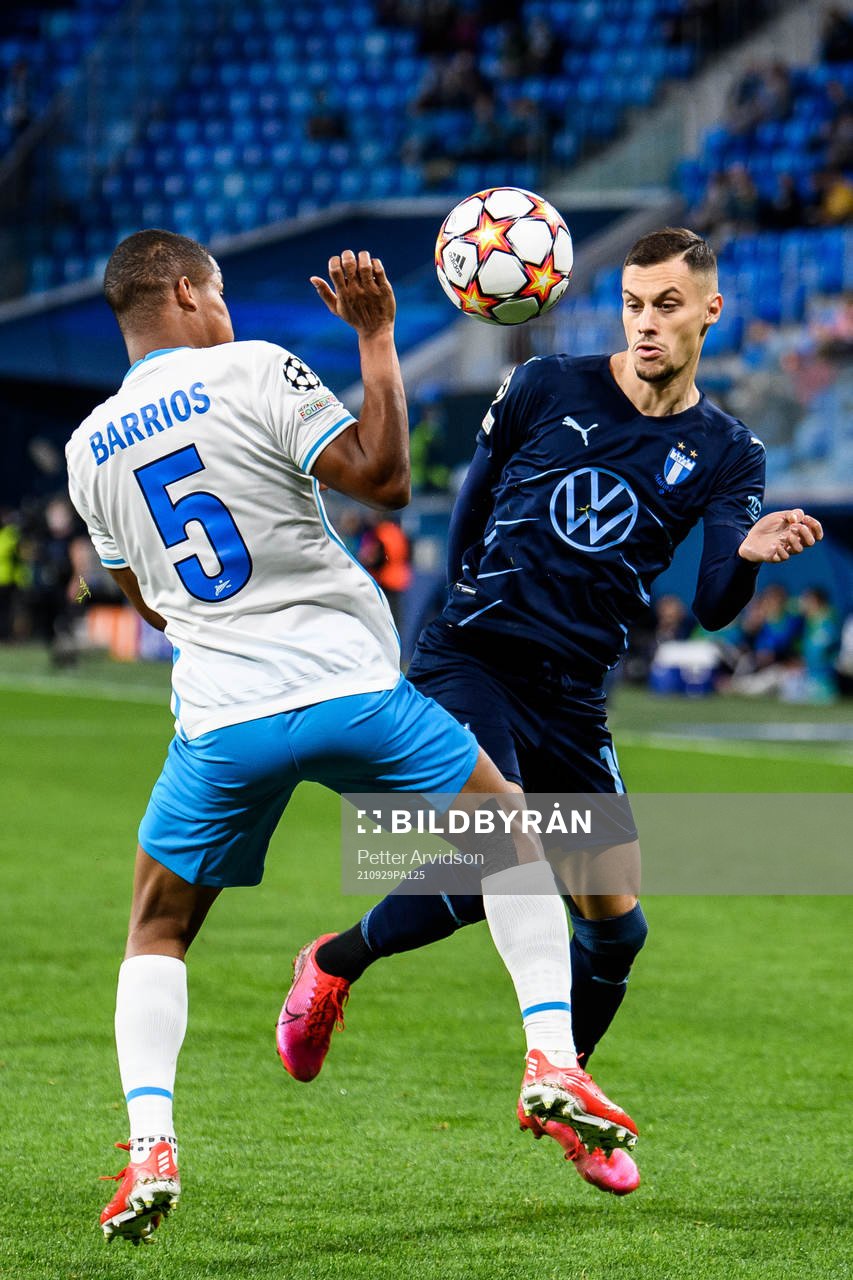 Wilmar Barrios of Zenit and Veljko Birmancevic of Malmö FF