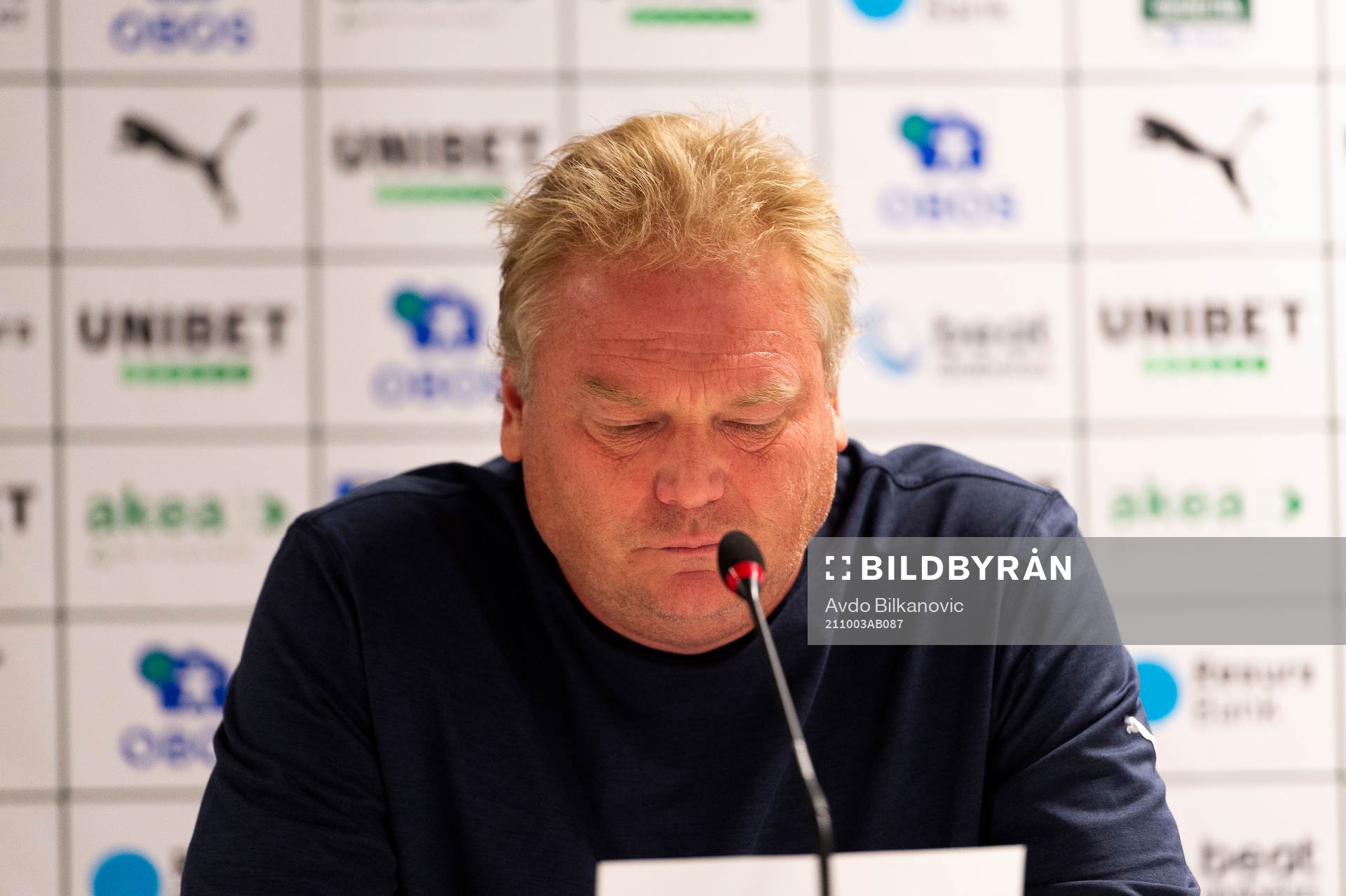 Helsingborgs tränare Jörgen Lennartsson under en presskonferens efter fotbollsmatchen i Superettan mellan Helsingborg och GIF Sundsvall den 3 oktober 2021 i Helsingborg.