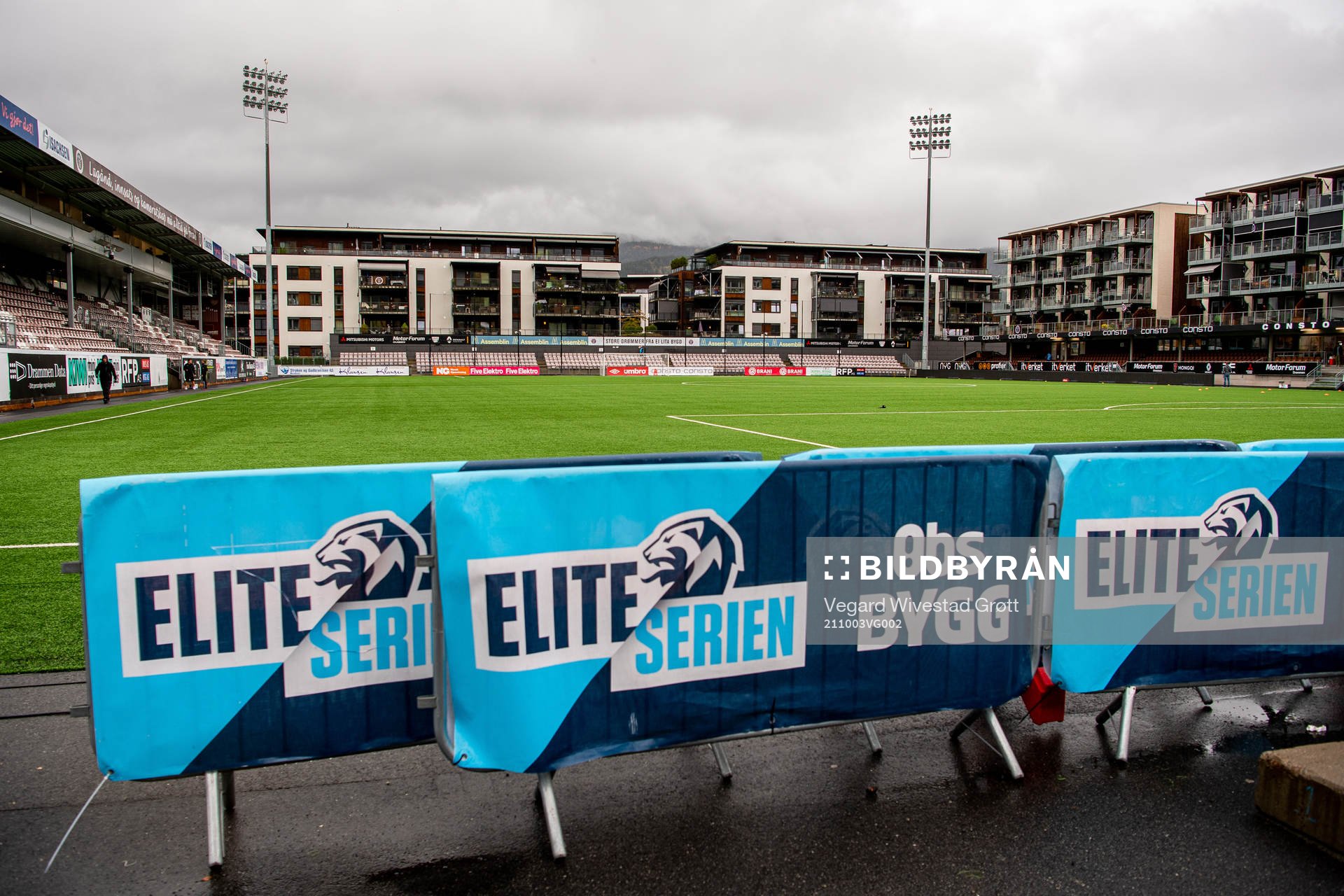 General view of Consto Arena ahead of the Eliteserien football match between Mjøndalen and Brann on October 3, 2021 in Mjøndalen. 