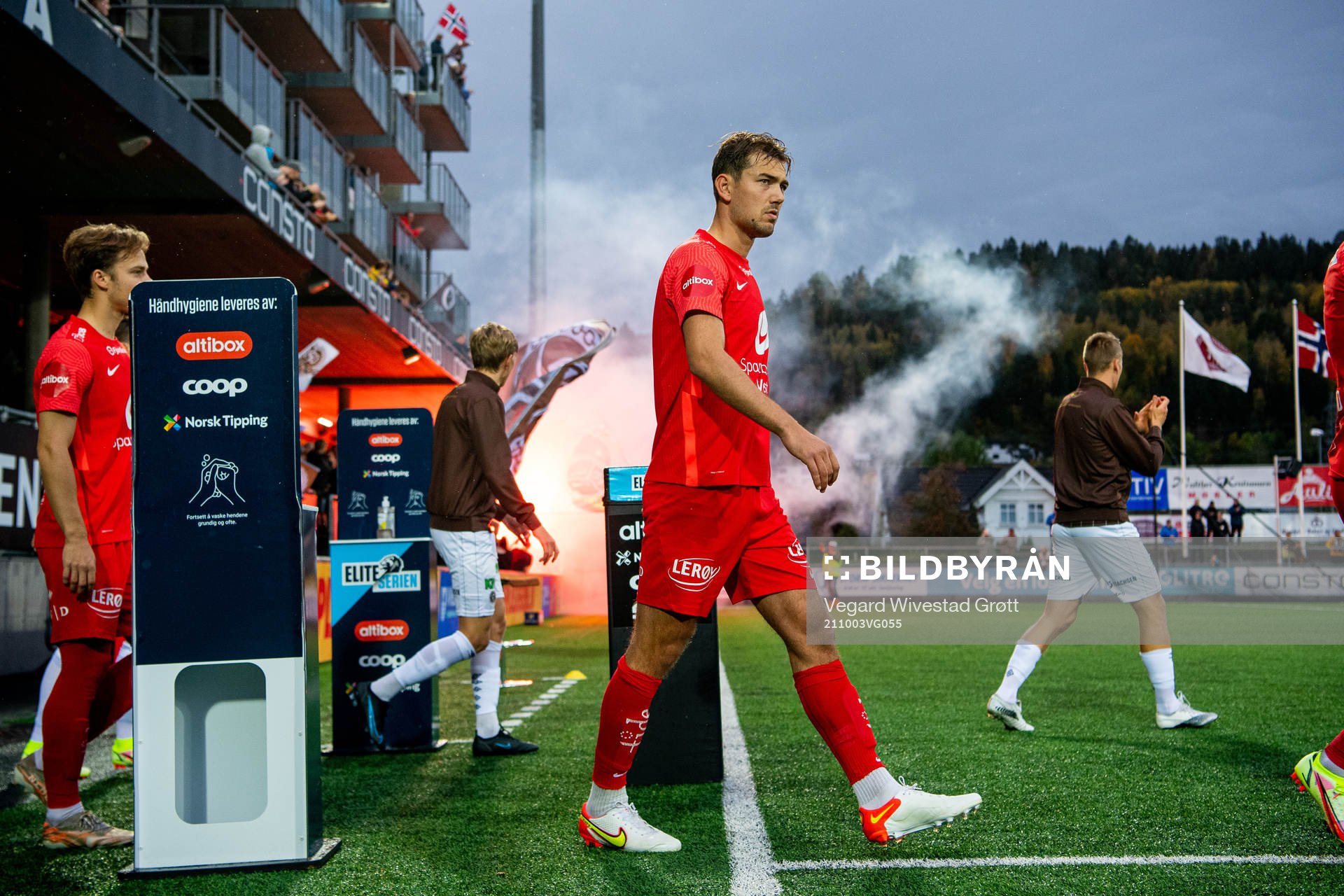 Fredrik Pallesen Knudsen of Brann enters the pitch