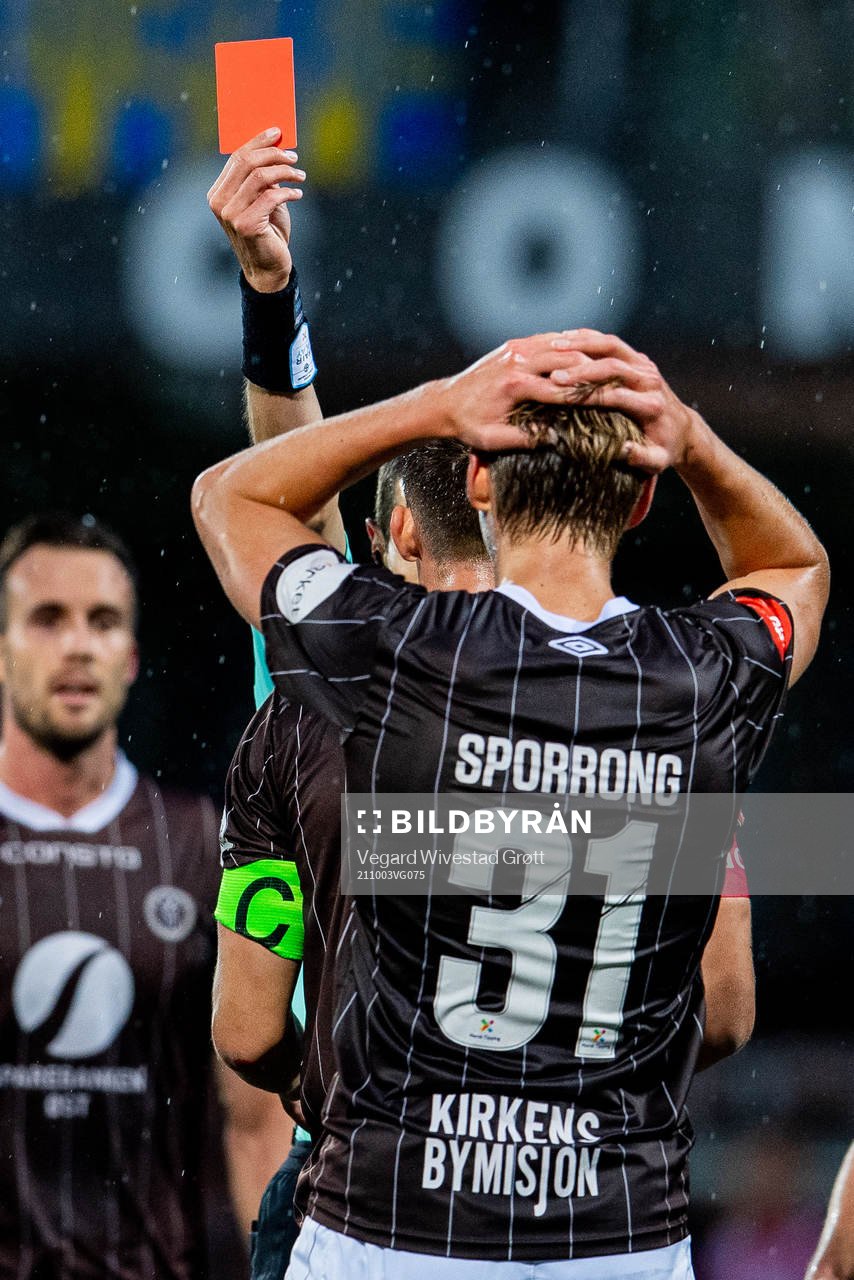 Albin Sporrong of Mjøndalen looks dejected as he receives