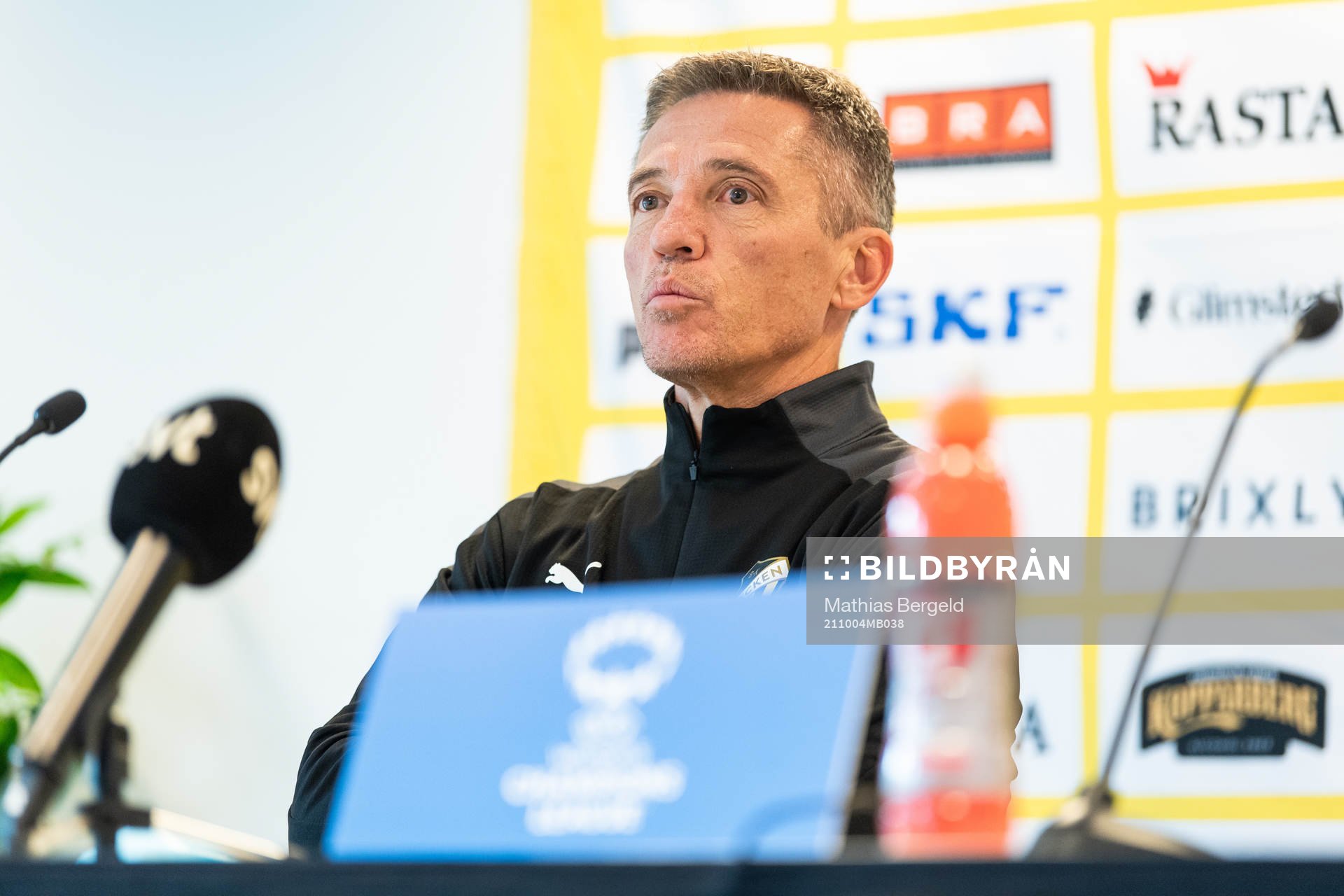 Head coach Mats Gren during a press conference with Häcken on October 4, 2021 in Gothenburg. 