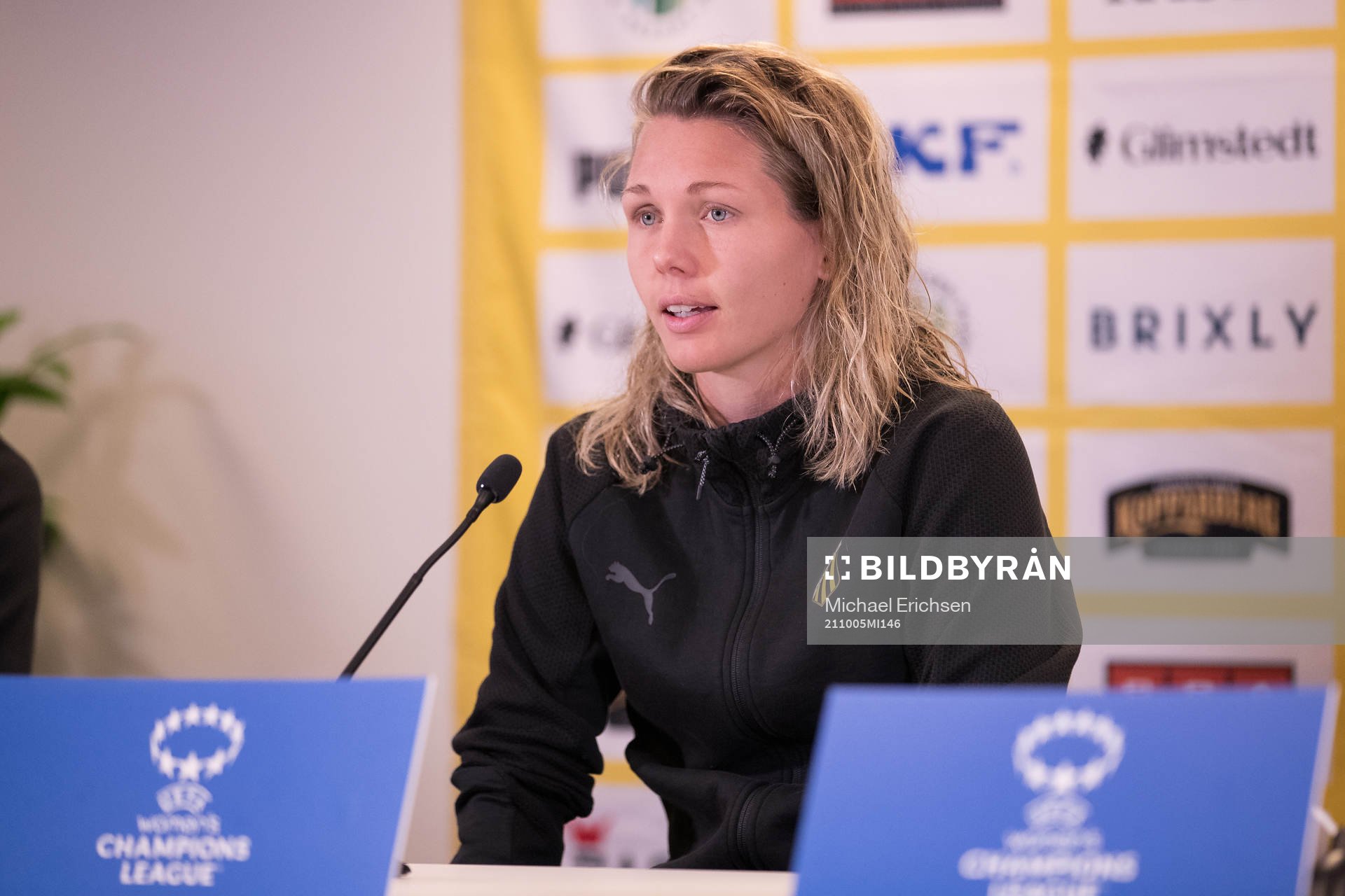Goalkeeper Jennifer Falk of Häcken during the press conference after the UEFA Women's Champions League football match between Häcken and Lyon on October 5, 2021 in Gothenburg.