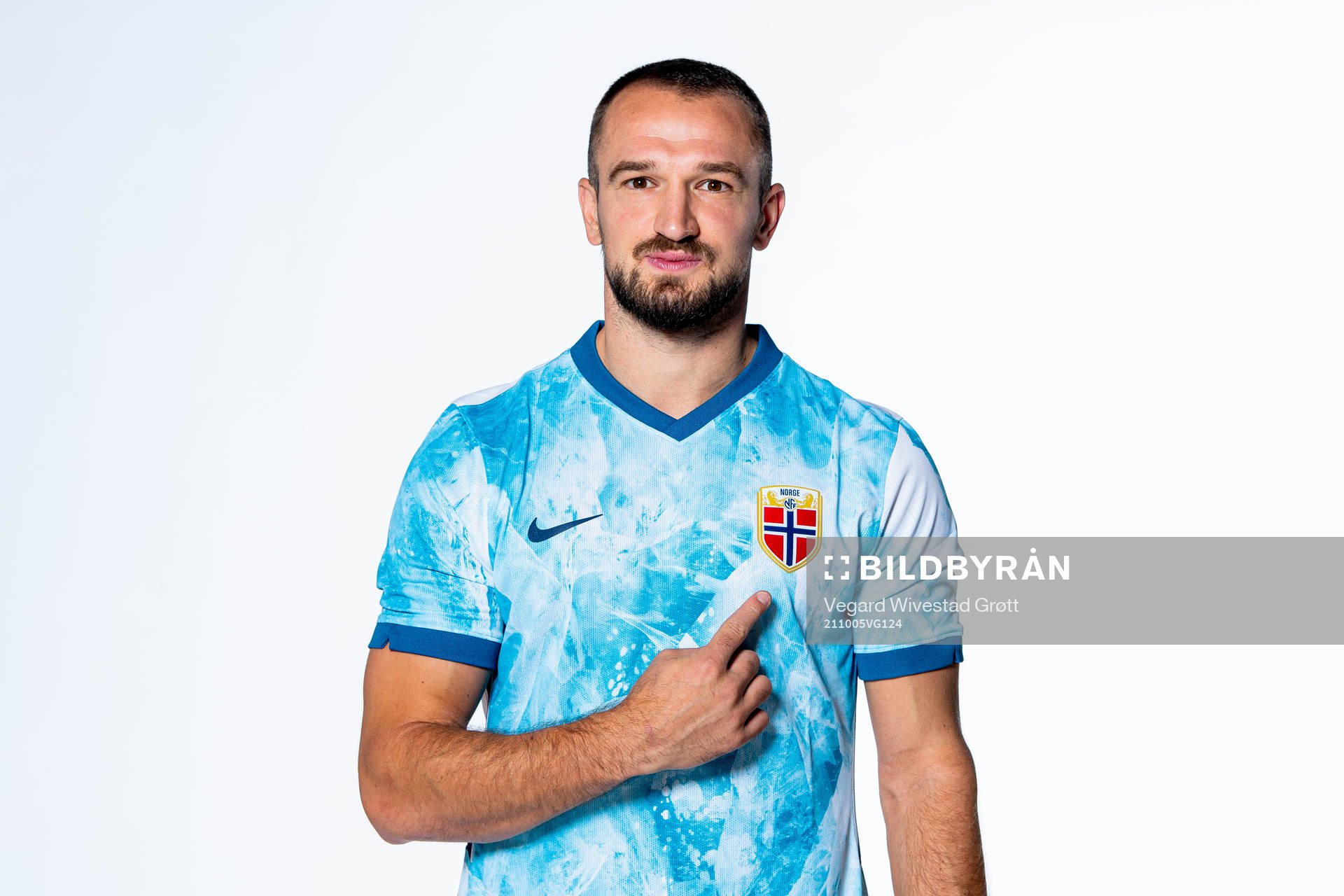 Veton Berisha of the Norwegian national football team poses