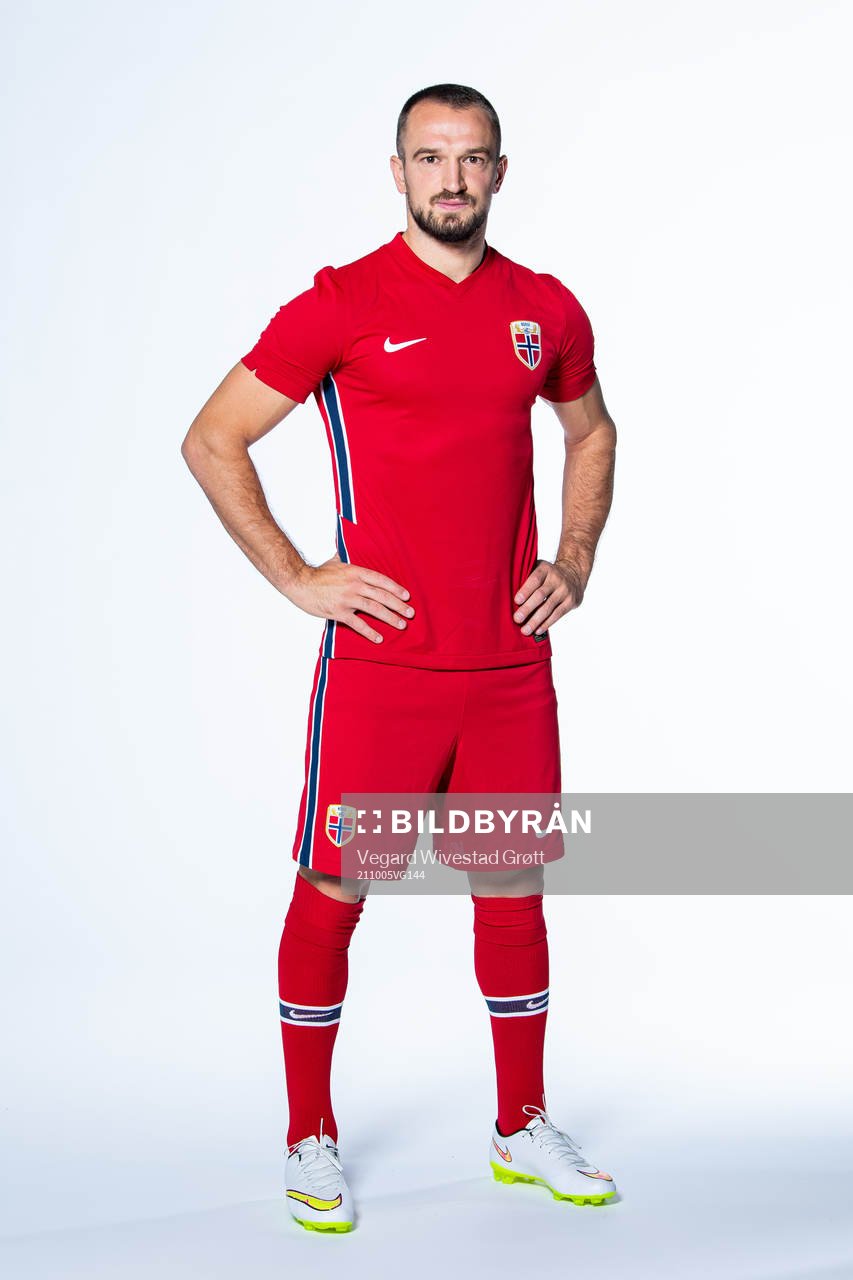 Veton Berisha of the Norwegian national football team poses