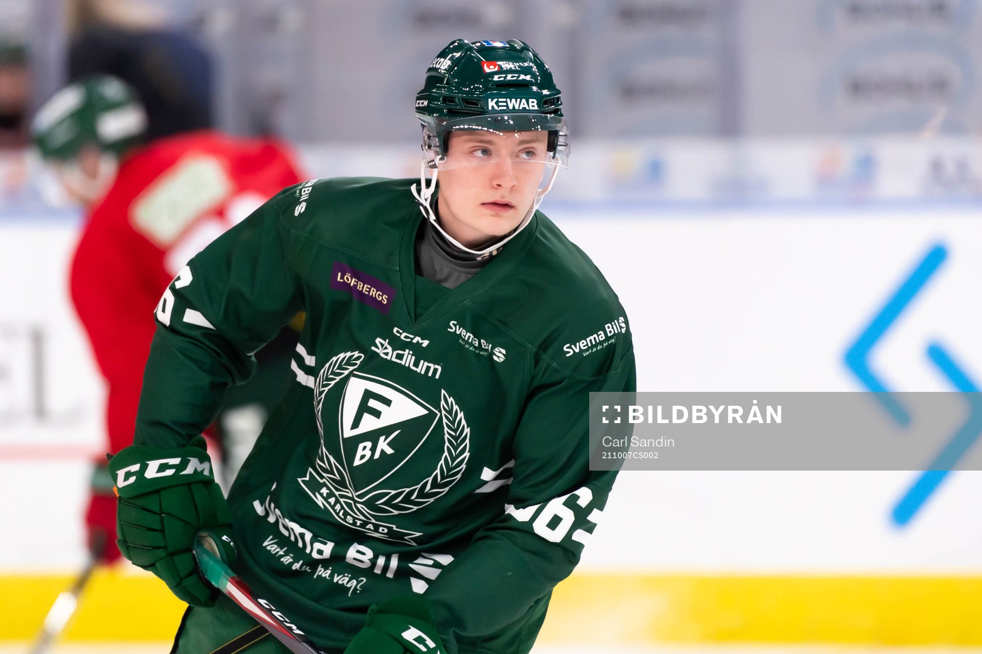 Färjestads Noah Andersson innan ishockeymatchen i SHL