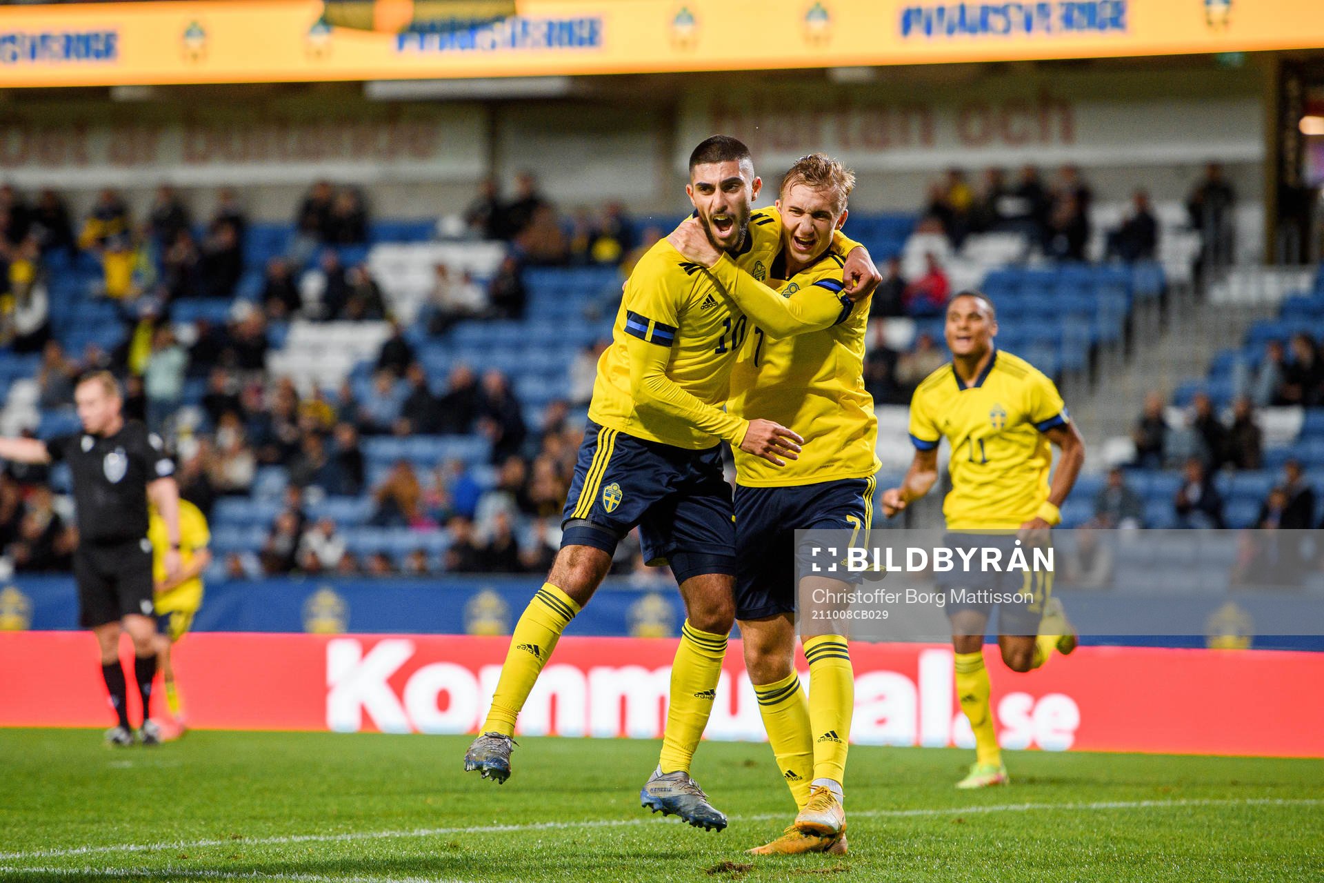 Rami Hajal and Benjamin Nygren of Sweden celebrate the 1-0