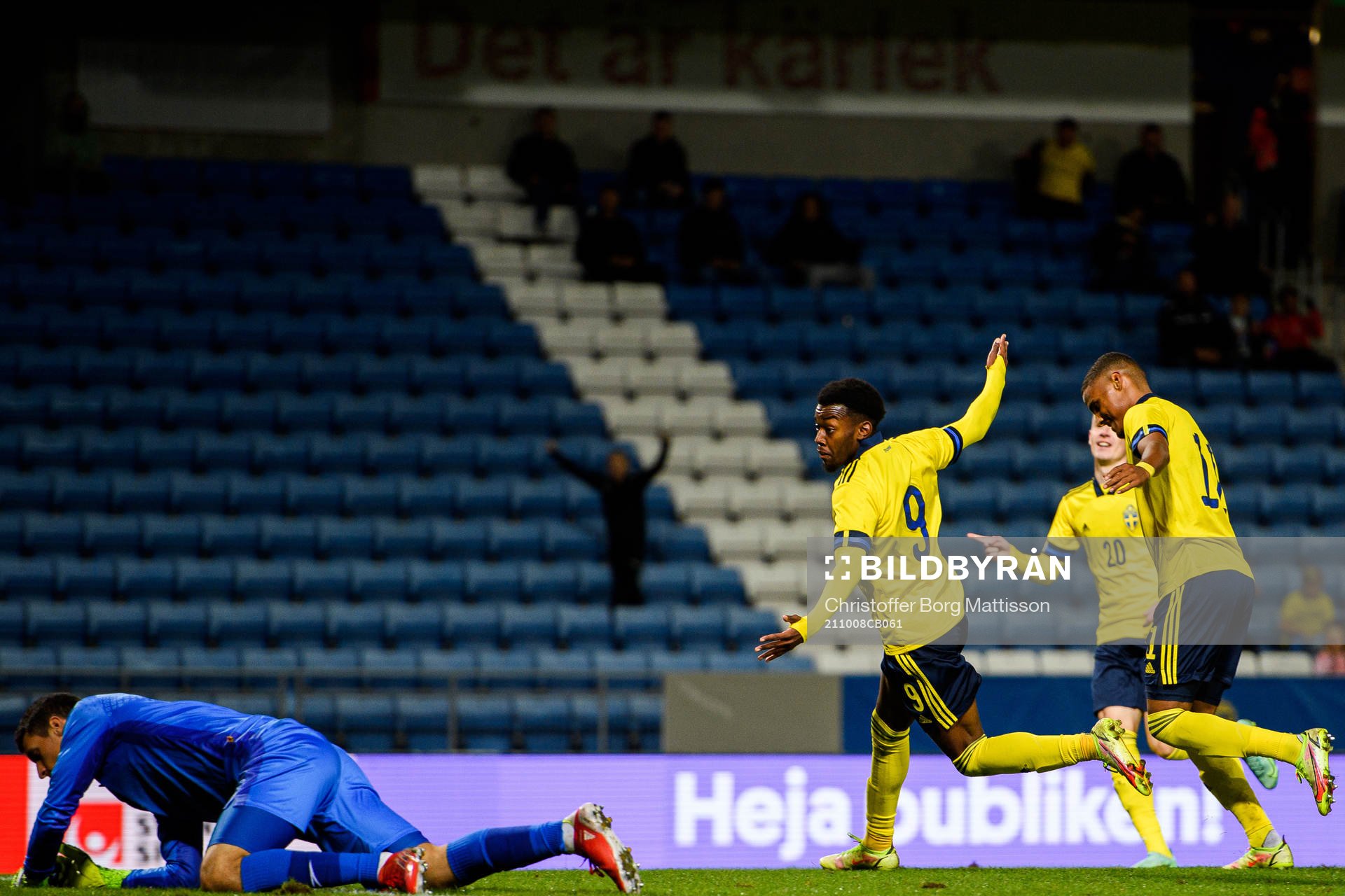 Anthony Elanga and Amin Sarr of Sweden celebrate the 3-0