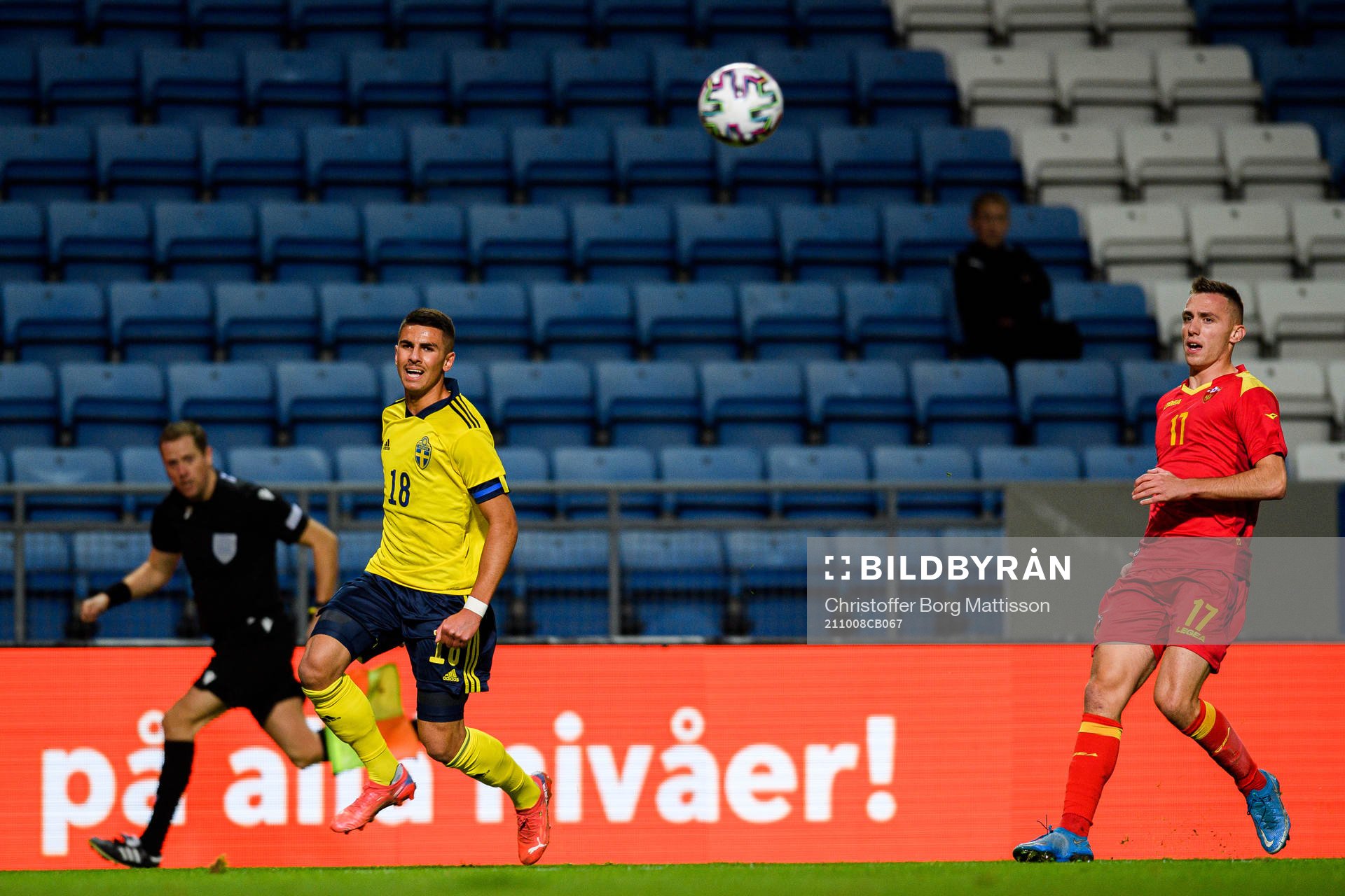 Hussein Ali of Sweden and Ognjen Gasevic of Montenegro during the UEFA European Under-21 Qualifying football match between Sweden and Montenegro on October 8, 2021 in Helsingborg. 