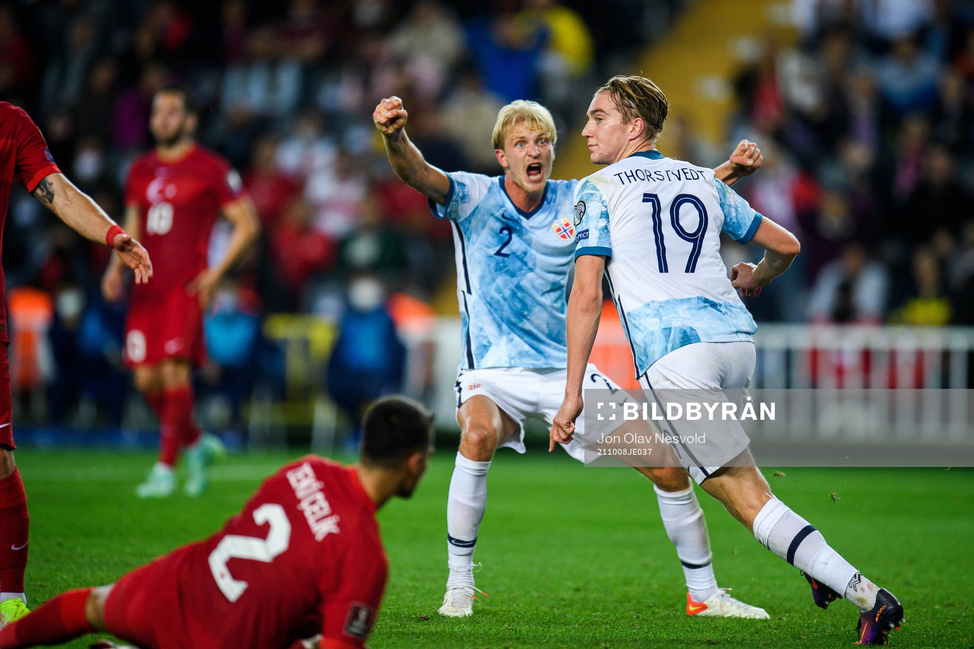 Morten Thorsby and Kristian Thorstvedt of Norway celebrate