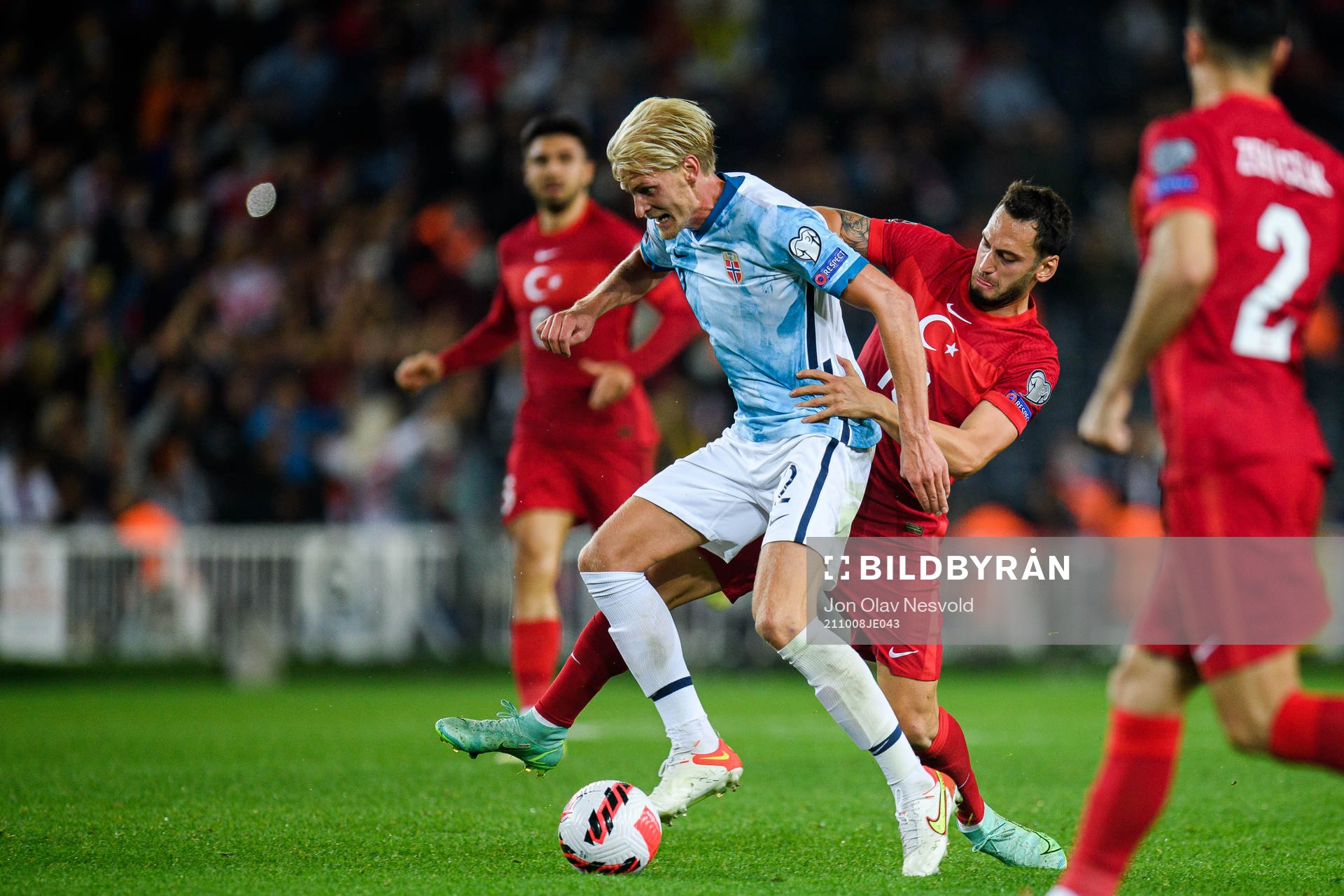 Morten Thorsby of Norway and Hakan Calhanoglu of Turkey