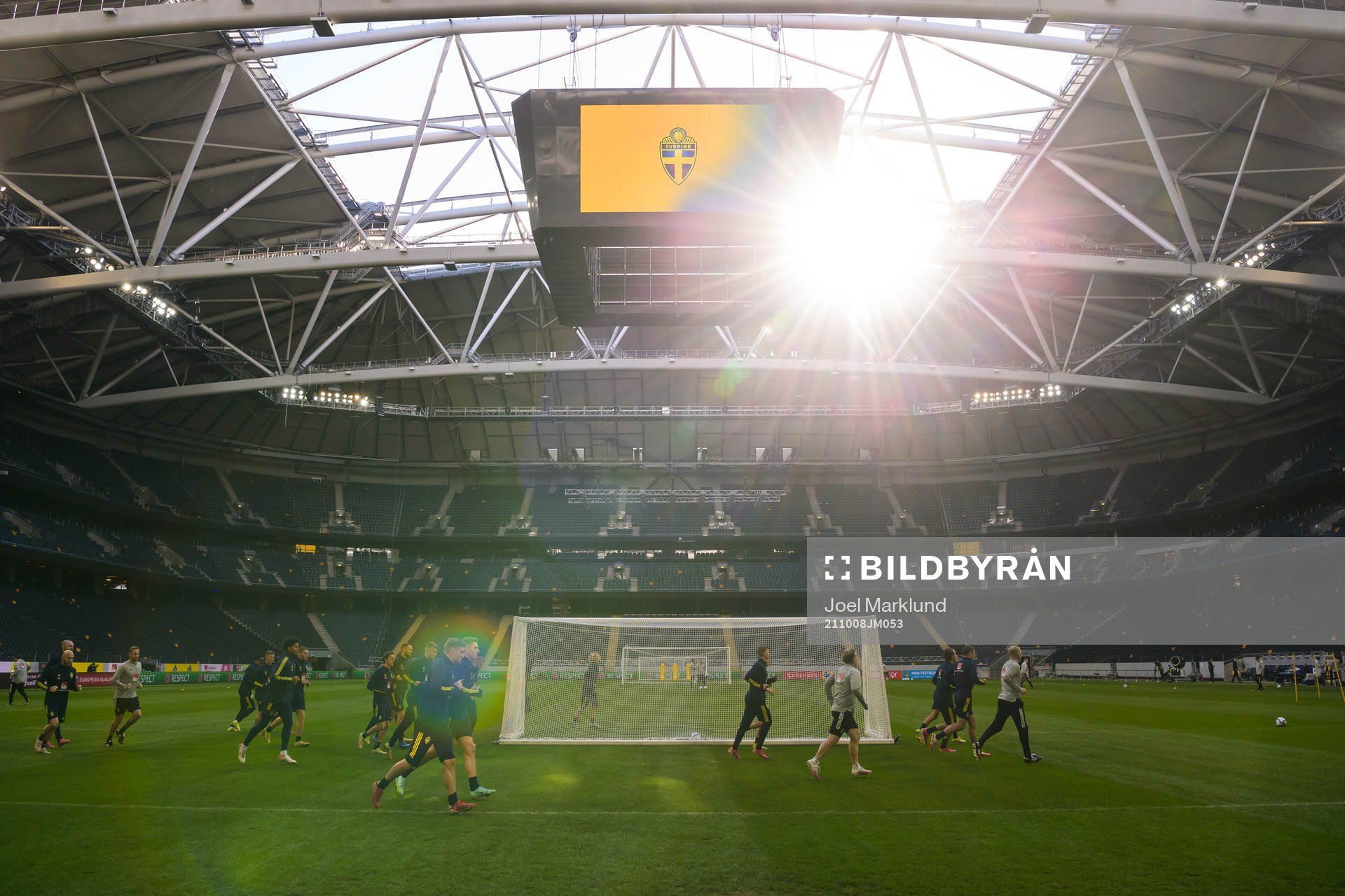 Players of the Swedish national football team warming up