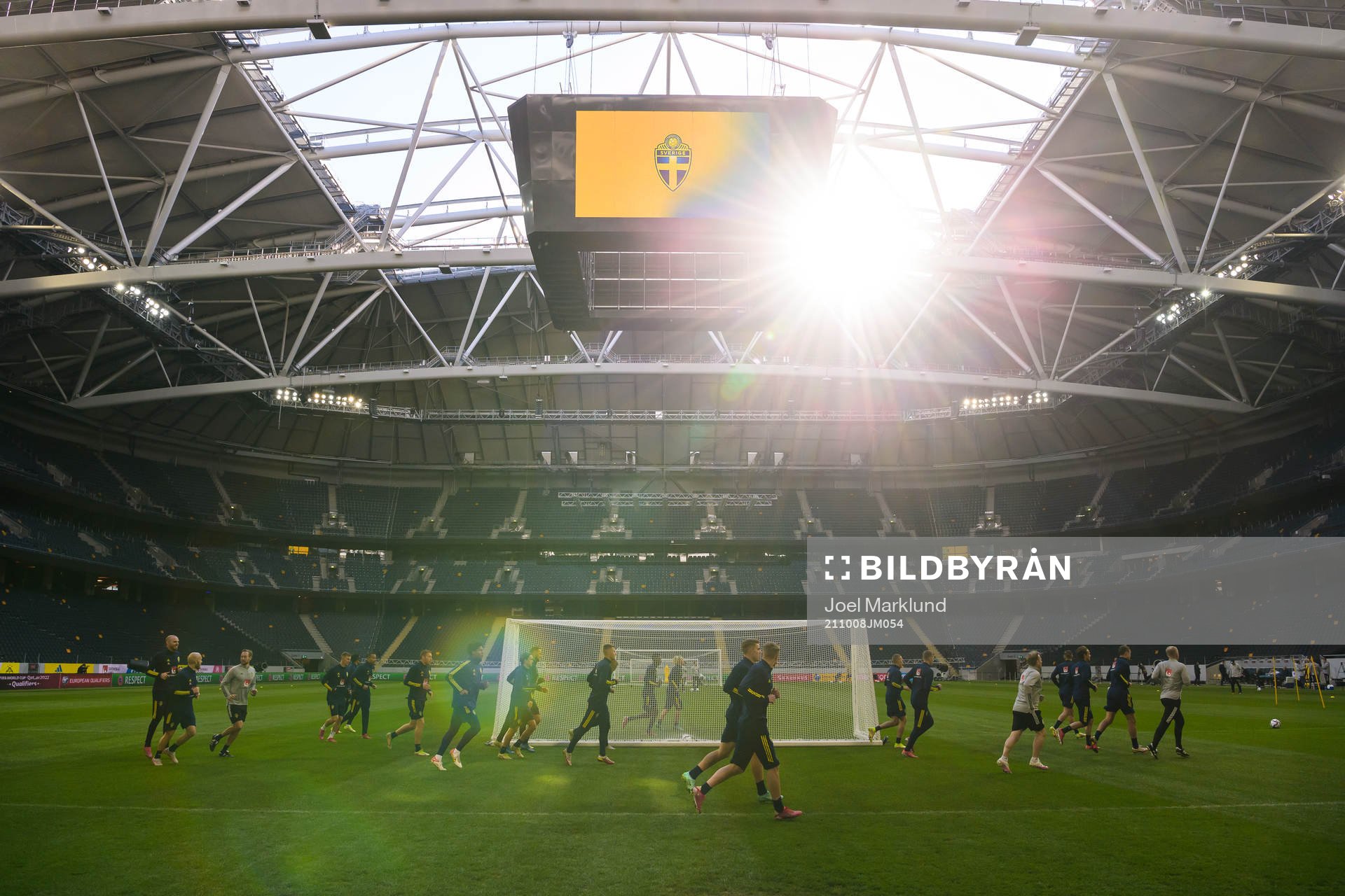Players of the Swedish national football team warming up