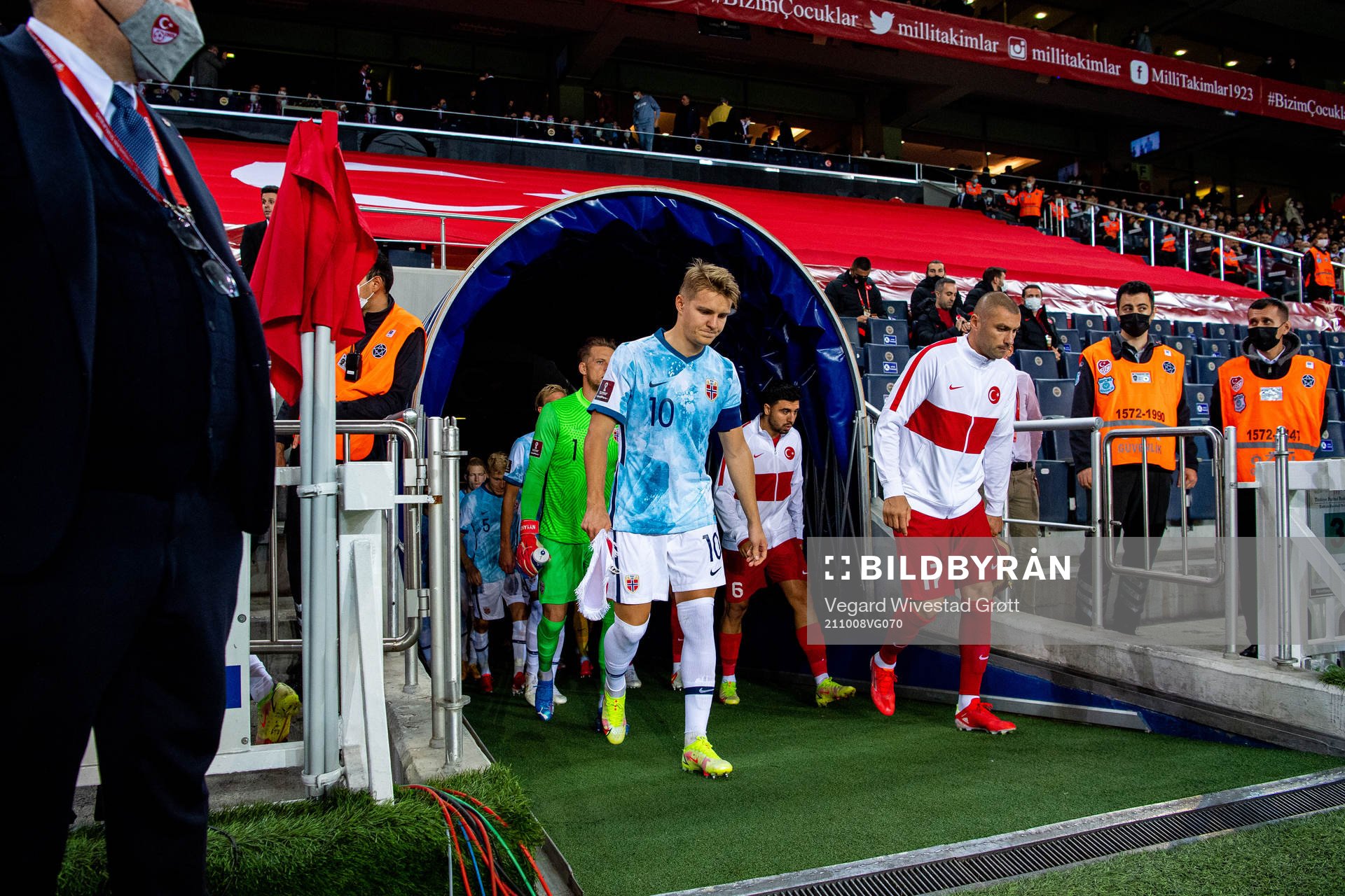 Martin Ødegaard of Norway and Burak Yilmaz of Turkey