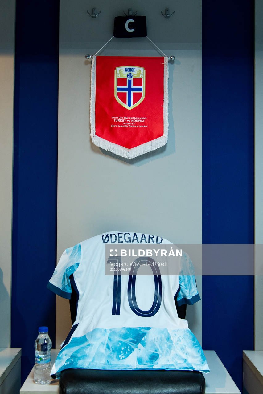 The kit of Martin Ødegaard of Norway in the dressing room