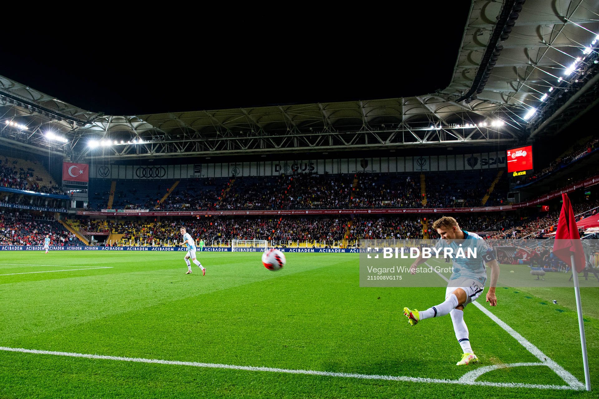 Martin Ødegaard of Norway takes a corner kick