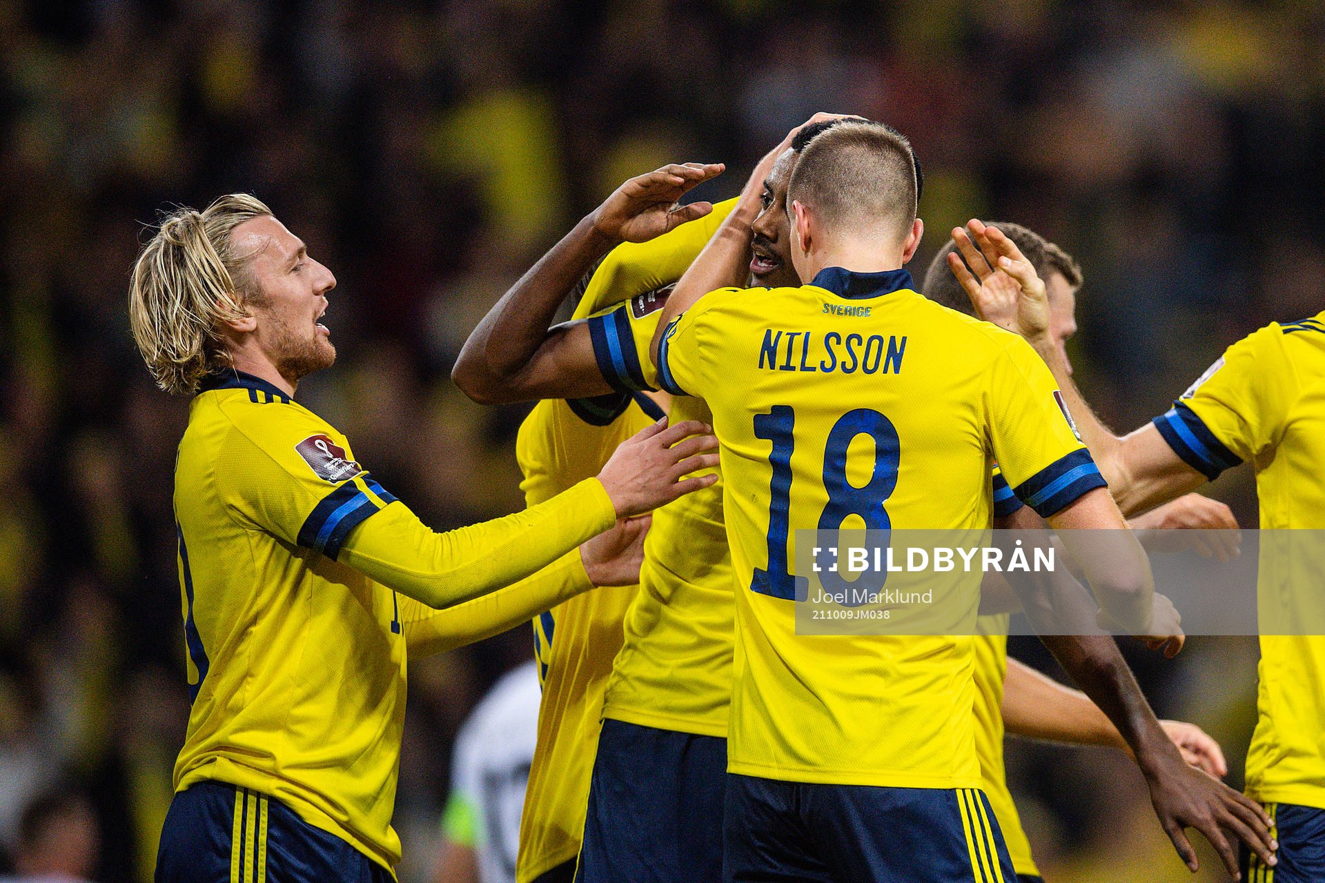 Emil Forsberg, Joakim Nilsson and Alexander Isak of Sweden