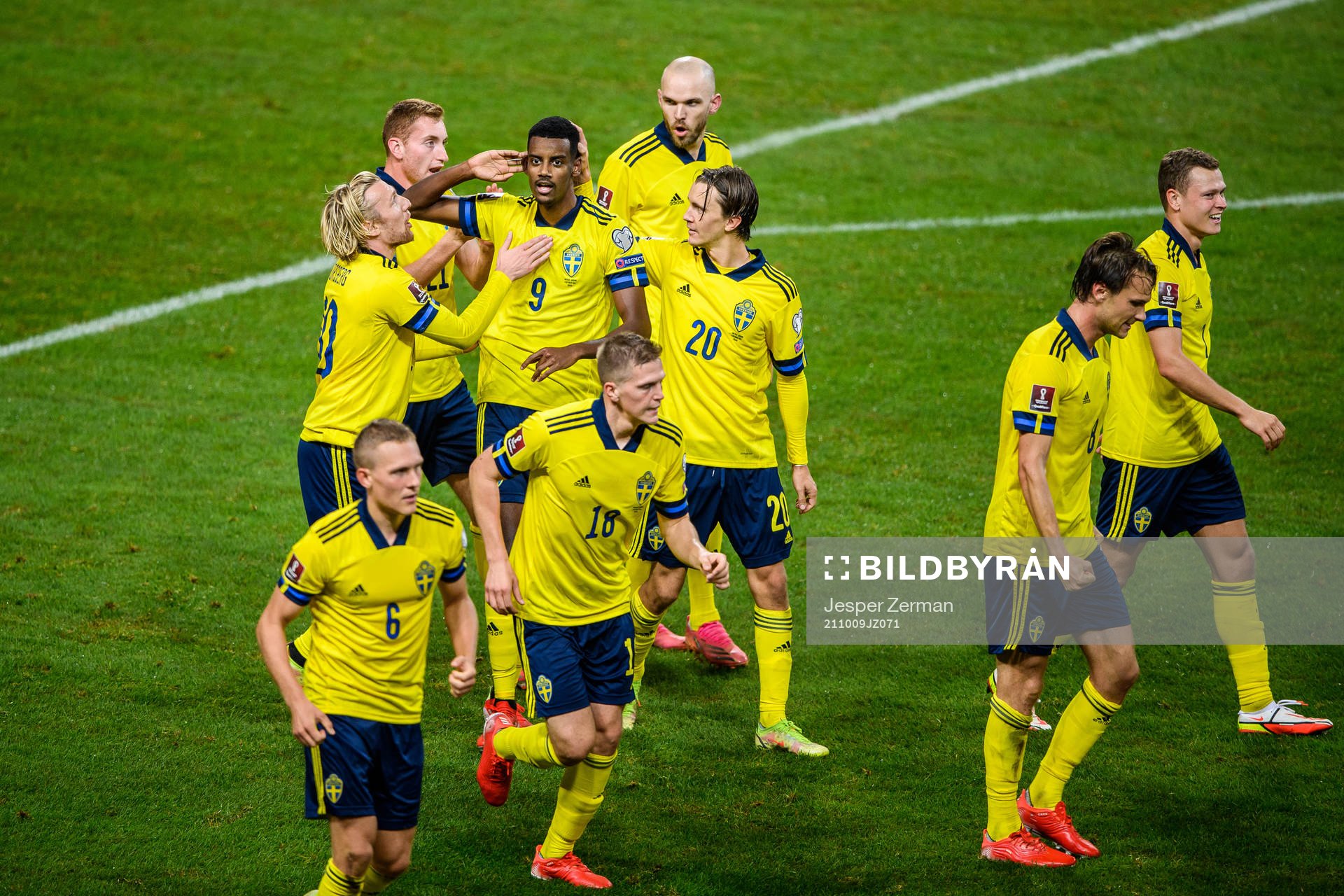 Alexander Isak of Sweden celebrates aftwer scoring 2-0