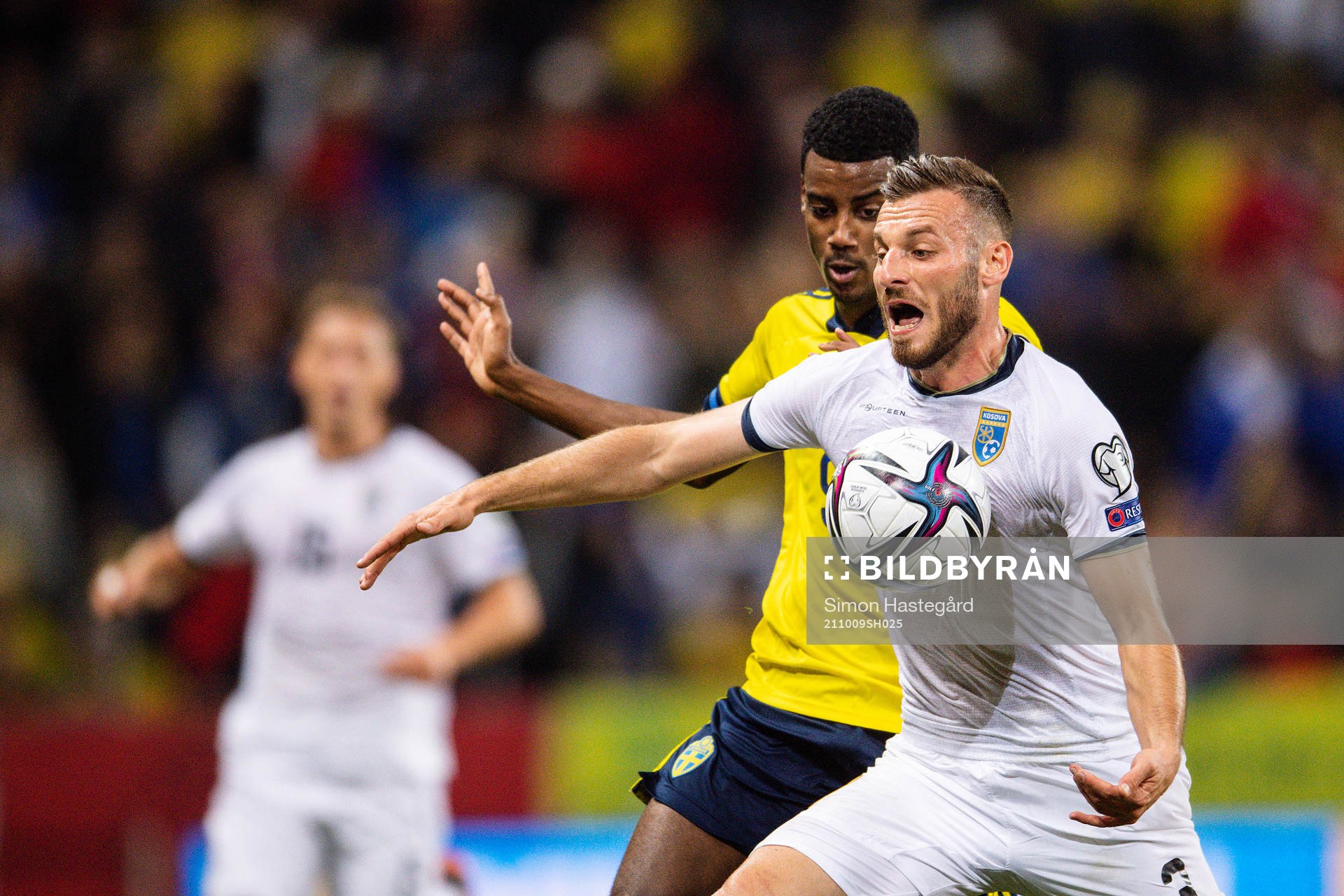 Alexander Isak of Sweden and Fidan Aliti of Kosovo