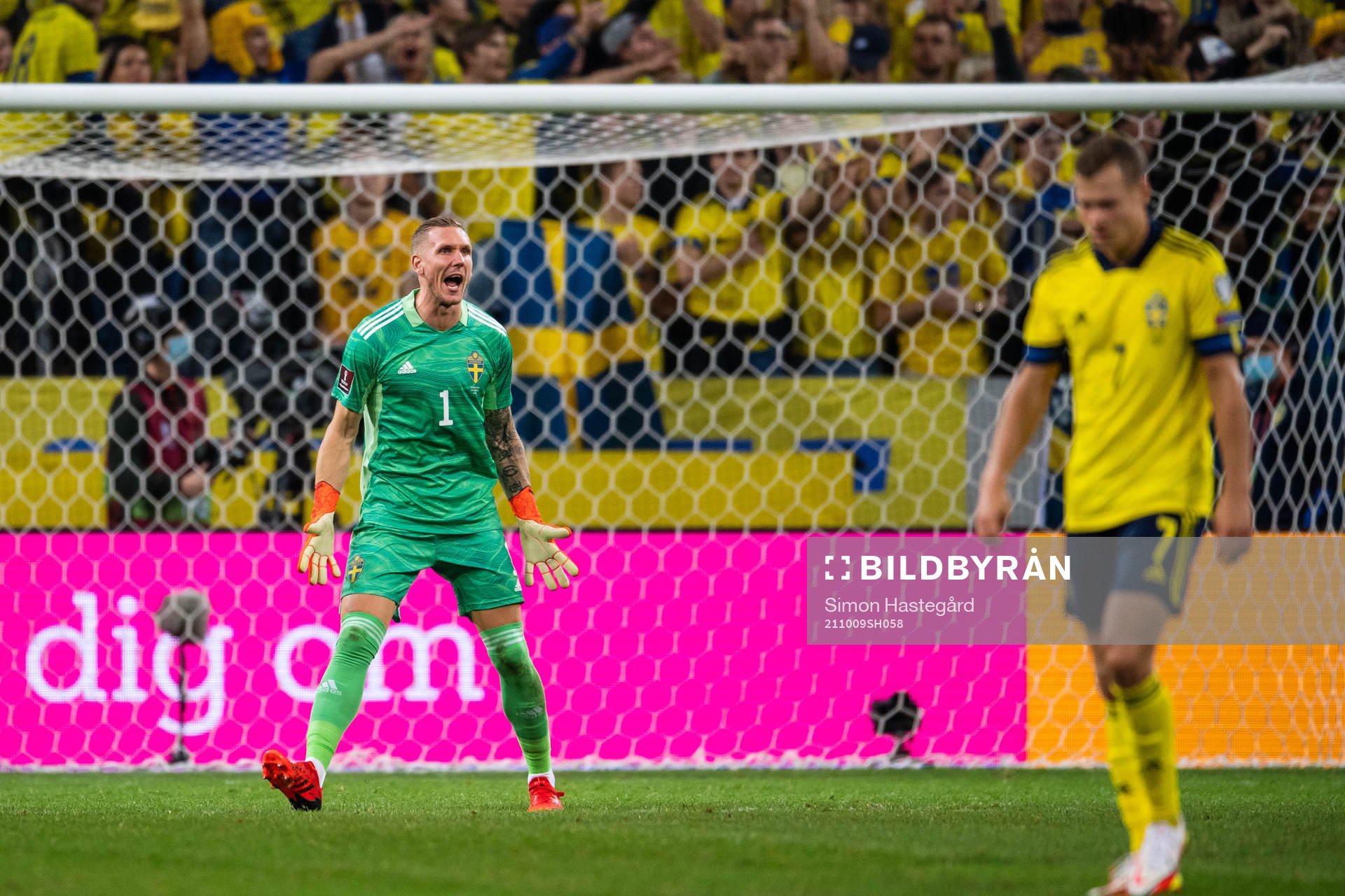 goalkeeper Robin Olsen of Sweden reacts