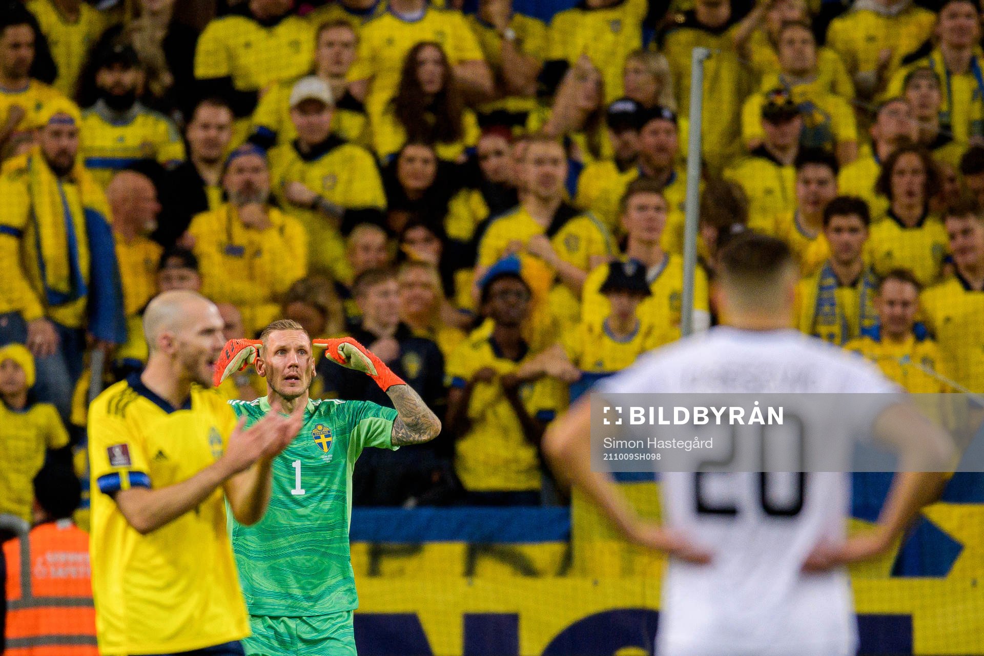 Goalkeeper Robin Olsen of Sweden reacts
