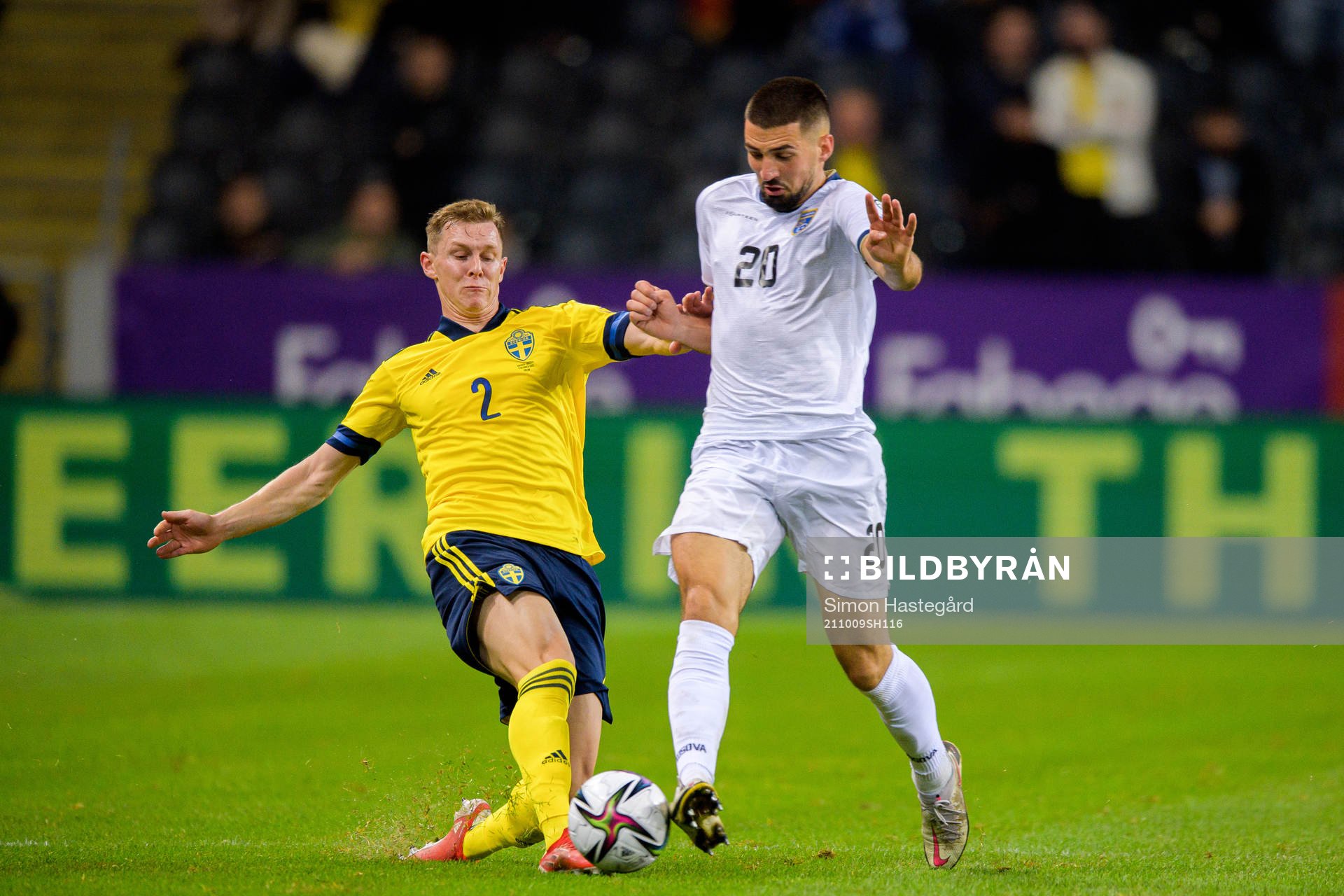 Emil Krafth of Sweden and Ibrahim Dresevic of Kosovo