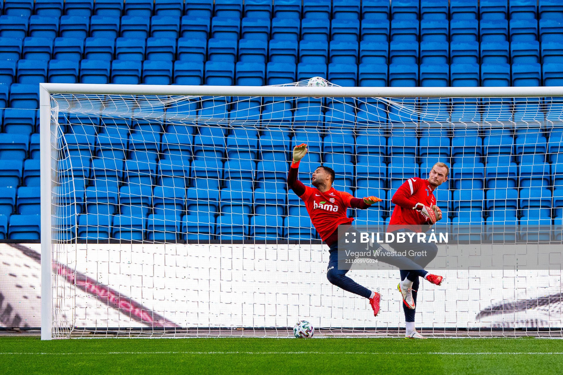 Goalkeepers Sten Grytebust and Viljar Myhra of the