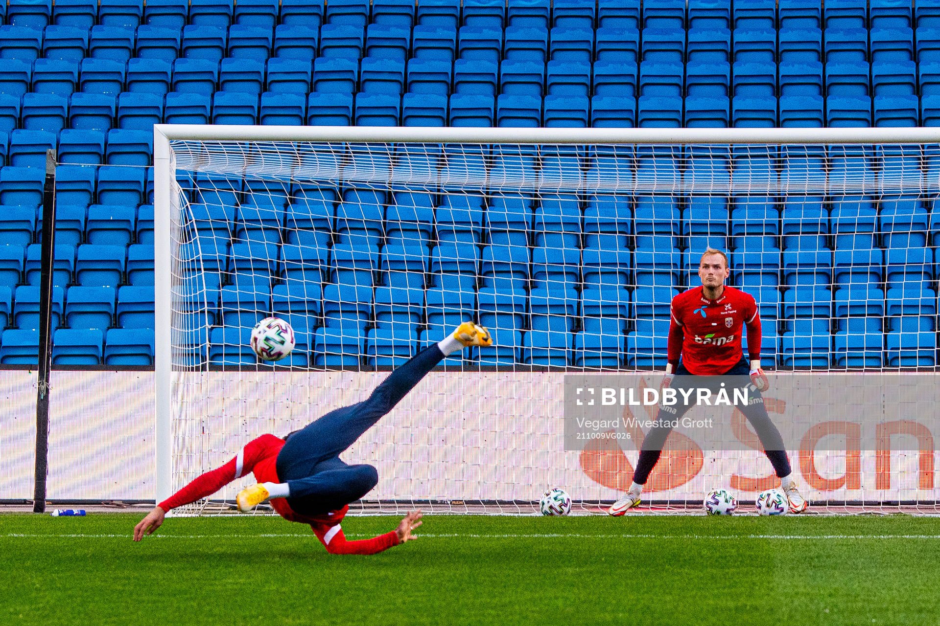 Ohi Omoijuanfo and goalkeeper Viljar Myhra of the Norwegian