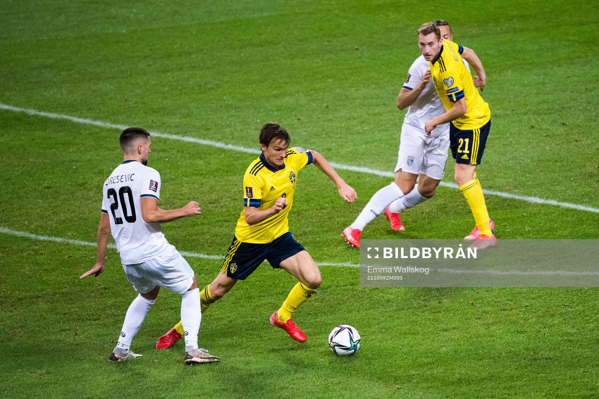 Ibrahim Dresevic of Kosovo and Albin Ekdal and Dejan