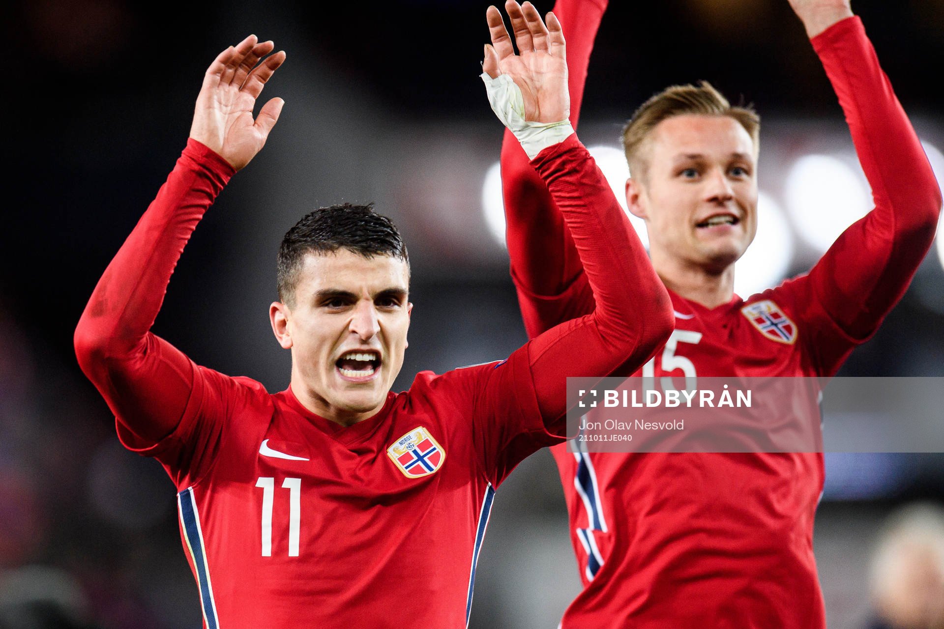 Mohamed Elyounoussi and Stian Gregersen of Norway celebrate