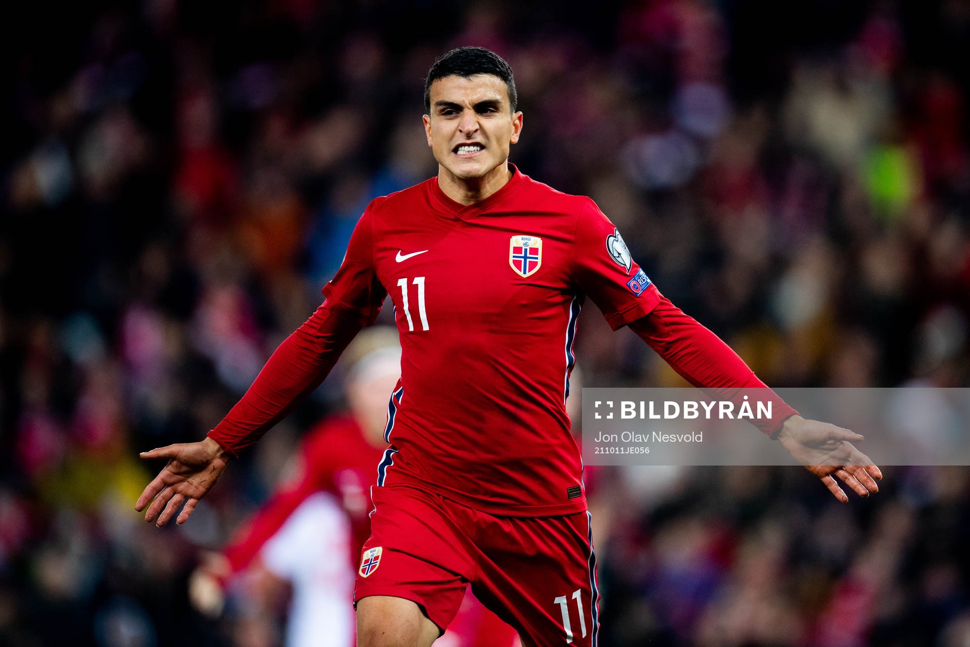 Mohamed Elyounoussi of Norway celebrates the 1-0 goal