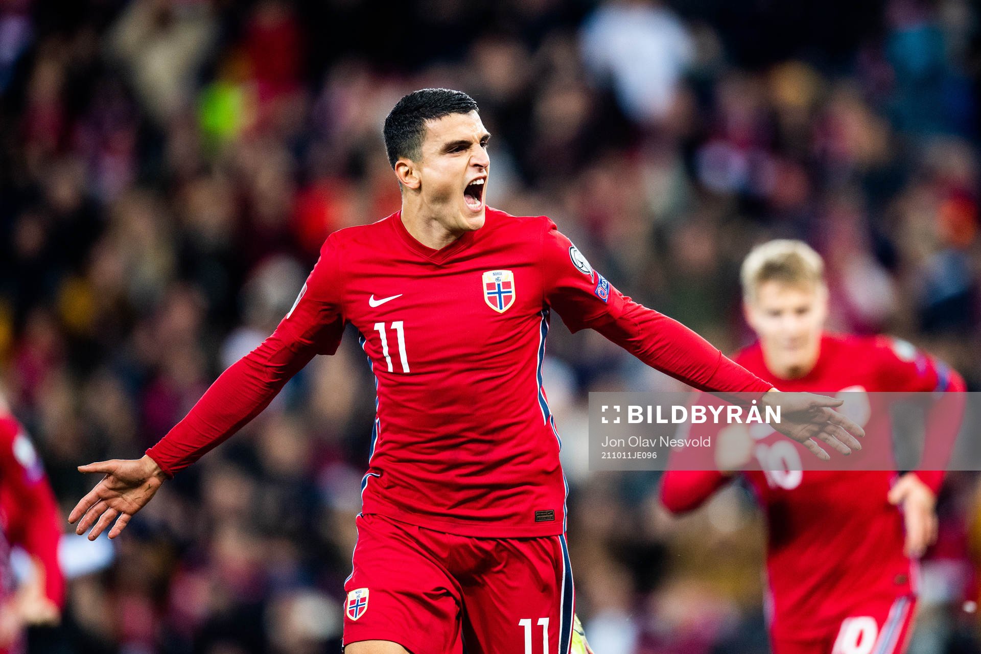 Mohamed Elyounoussi of Norway celebrates the 1-0 goal