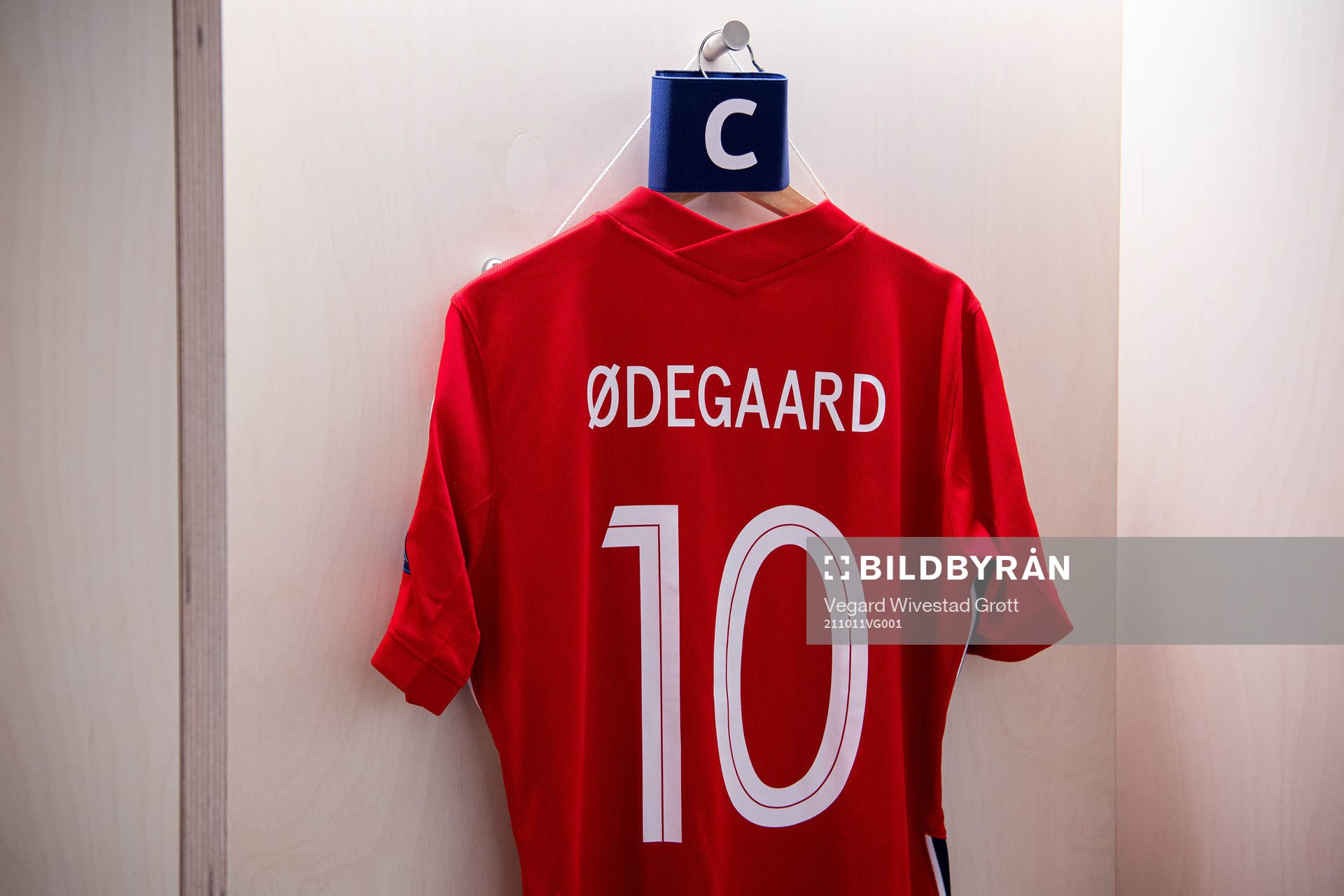 The kit of Martin Ødegaard of Norway in the dressing room
