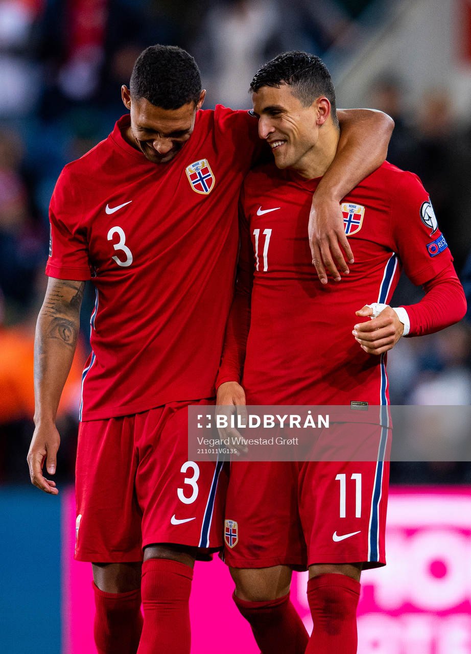 Ruben Gabrielsen and Mohamed Elyounoussi of Norway