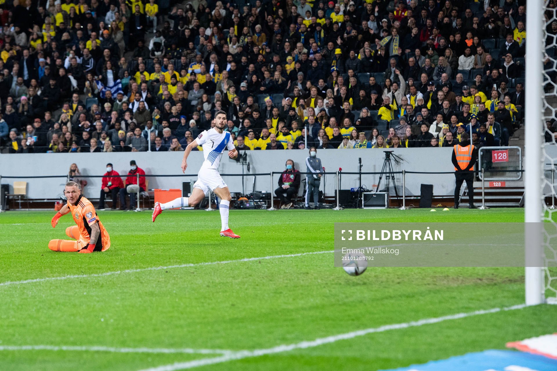 Goalkeeper Robin Olsen of Sweden and Giorgos Masouras of