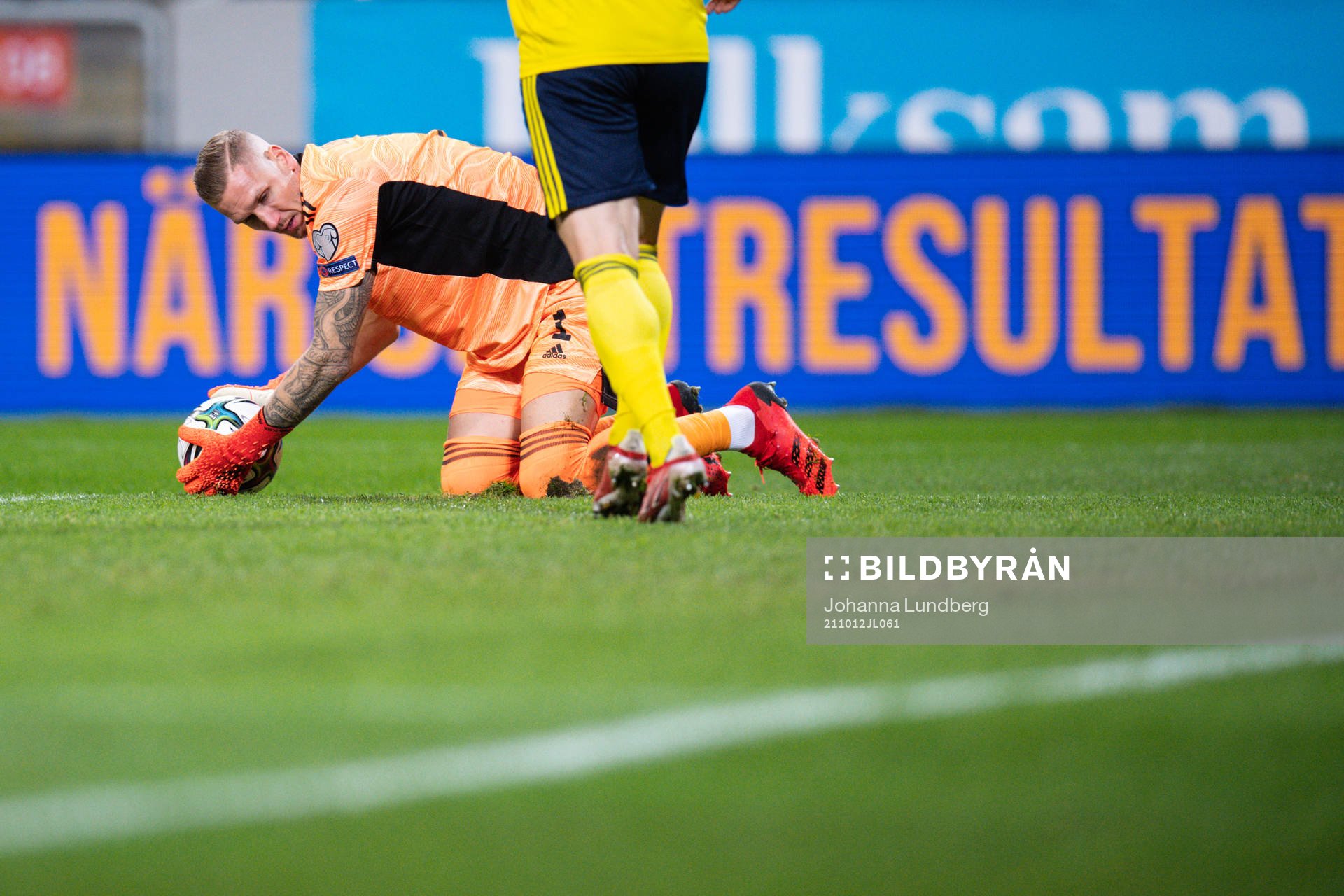 goalkeeper Robin Olsen of Sweden with a patch of grass